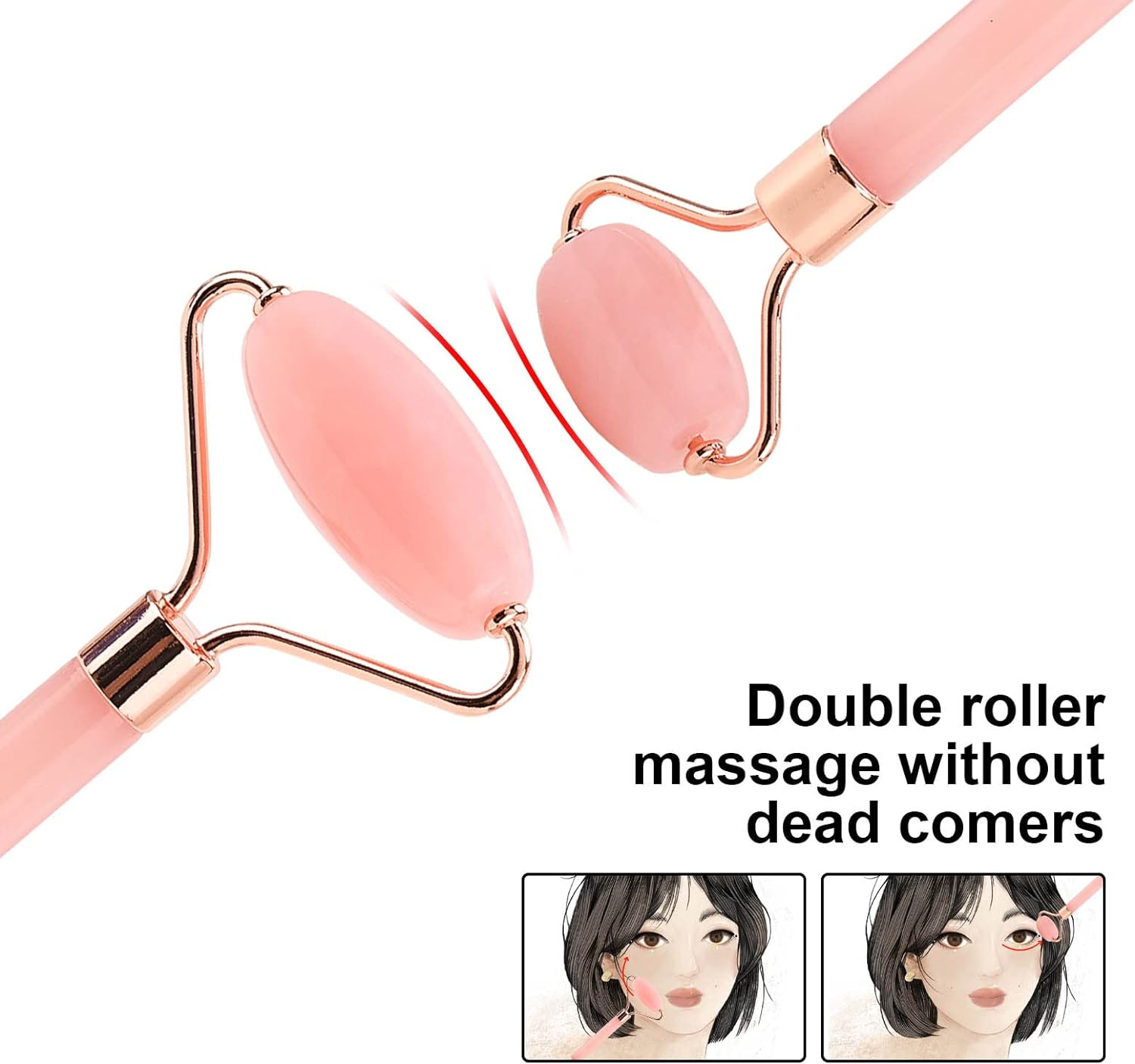 2 Pieces Jade Roller and Gua Sha Tool, Face Roller, Facial Beauty Roller Skin Care Tools Rose Quartz Massager for Face, Eyes, Neck, Body Muscle Relaxing and Relieve Fine Lines and Wrinkles image number 3