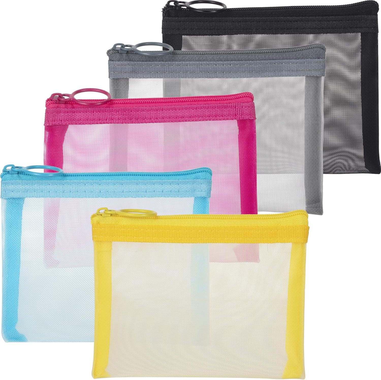 BEIQIYA 3Pcs Mini Mesh Bag with Zipper, Small Clear Nylon Makeup Bags, Portable Travel Cosmetic Pouch Purse for Lipstick Coin Keys Cards- Blue & Pink & Green