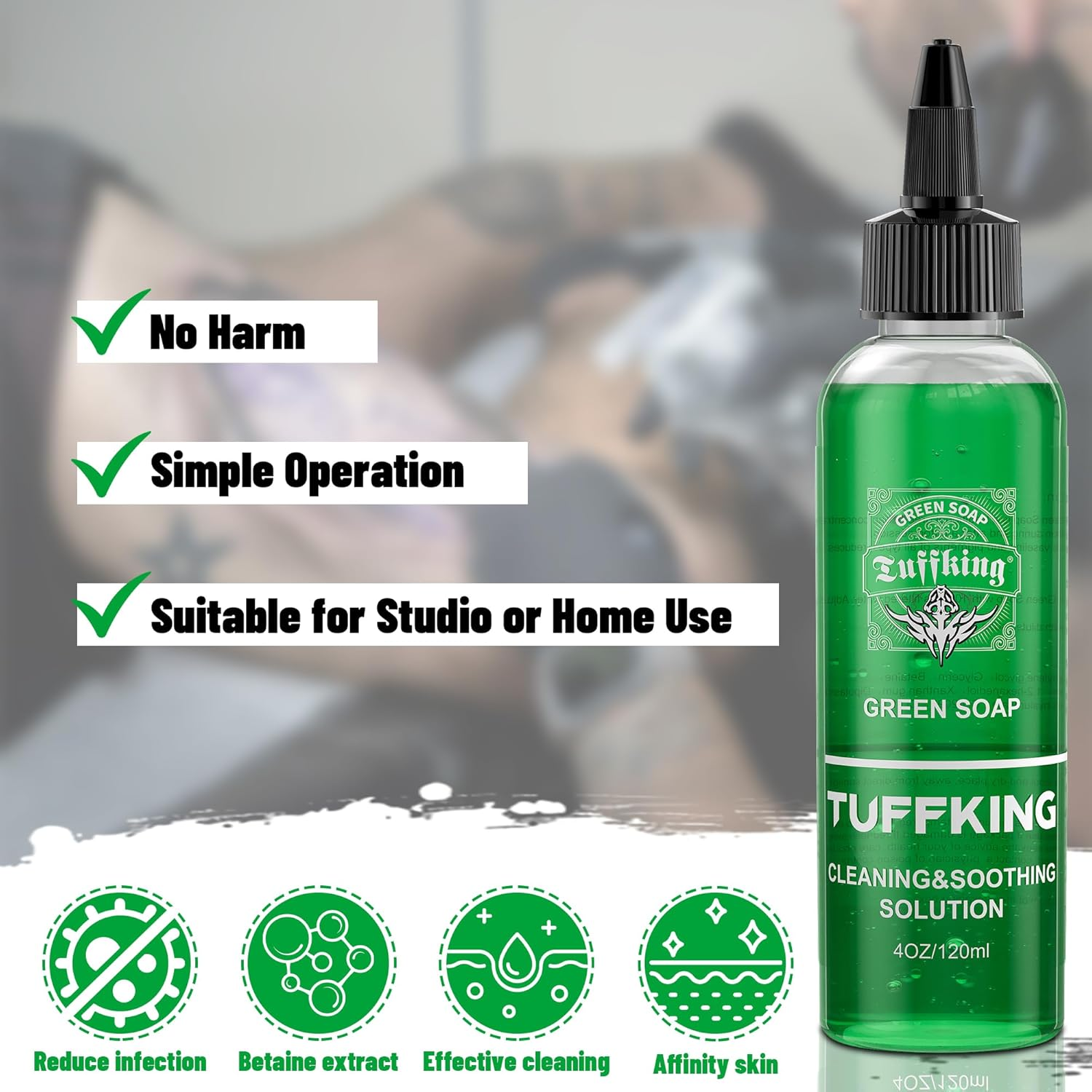 Tuffking Green Tattoo Soap 4OZ with Foaming Bottle 120Ml,Tattoos Green Soap,Tattoo Supplies for during Tattooing Clean Skin Equipment image number 6