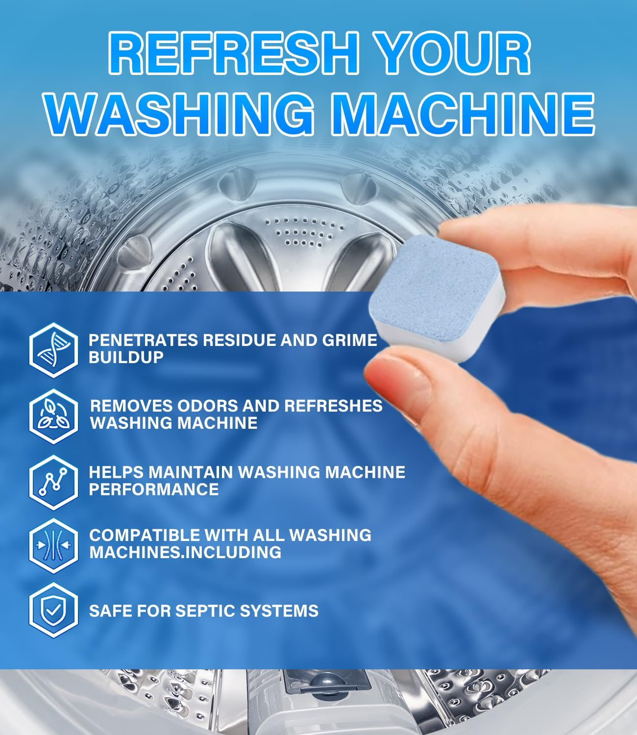 Washing Machine Cleaner Tablets - 36Pcs Deep Cleaning Tablet Remover for All Washers Front Loader & Top Load, Clean inside Drum and Laundry Tub Seal, Deodorant with Triple Decontamination image number 2