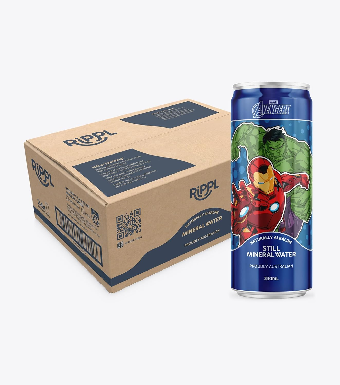 Rippl Marvel Iron Man and Hulk Canned Still Mineral Water, 330 Ml, 24 Pack