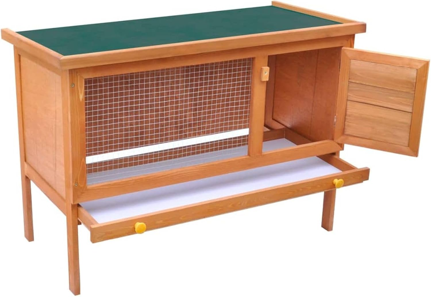 Elevated Wooden Rabbit Hutch, Indoor/Outdoor Bunny Cage with Weatherproof Green Asphalt Roof,Slide Bolt Latch and Removable Tray for Rubbit,Guinea Pig,Hamster (Wood, 90L X 45W X 65H) image number 3