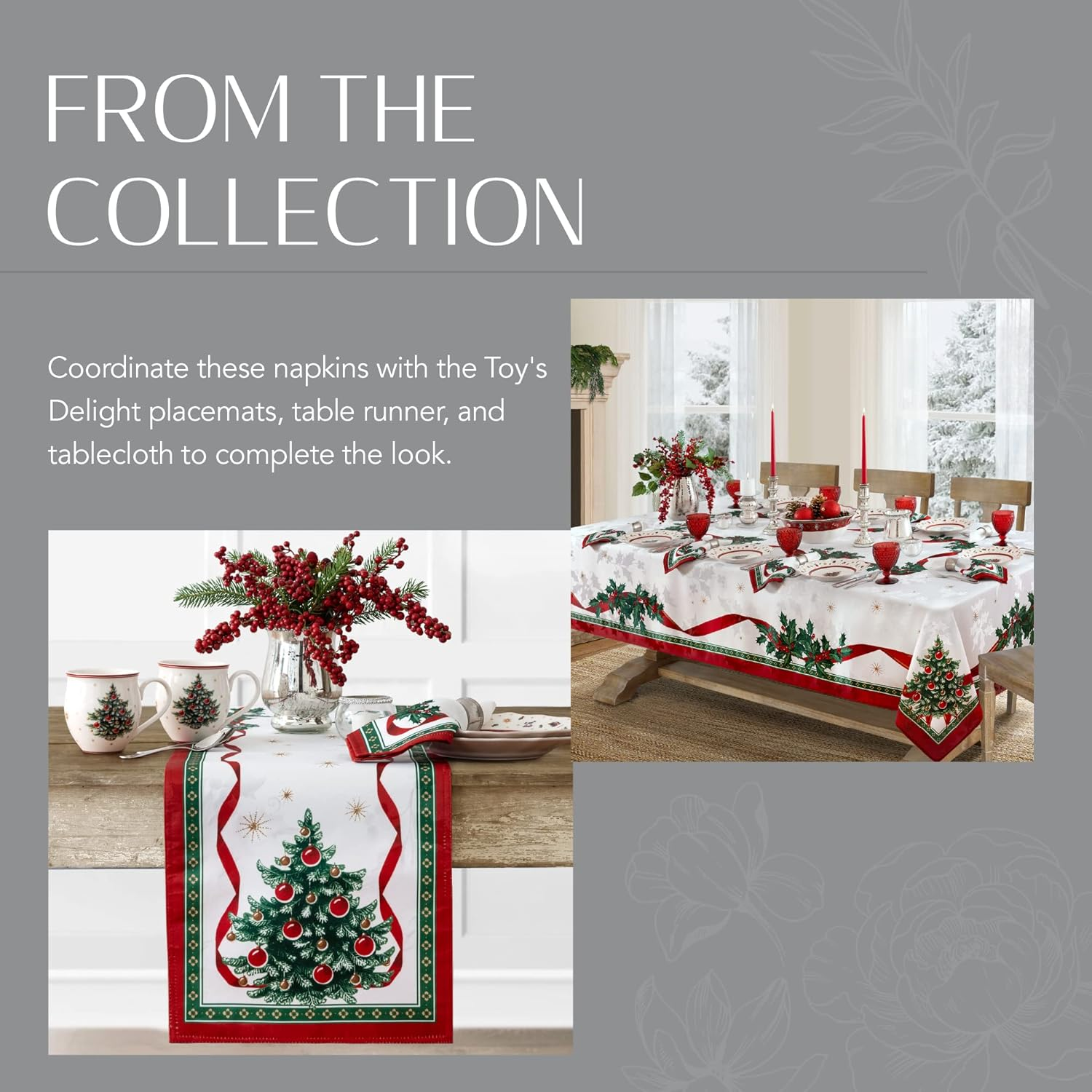 Elrene Home Fashions Villeroy & Boch Toy'S Delight Christmas Napkins, Holiday Dinner Napkins, 17 Inches X 17 Inches, Set of 4 image number 2