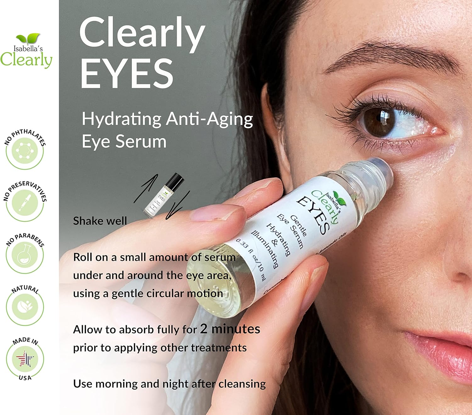 Clearly EYES Natural anti Ageing Eye Serum | Hydrating and Firming Instant Treatment for Tired Puffy Eyes, Dark Circles, Swollen Eyelid, Eye Bags | Cucumber and Avocado Oils | Made in USA image number 6