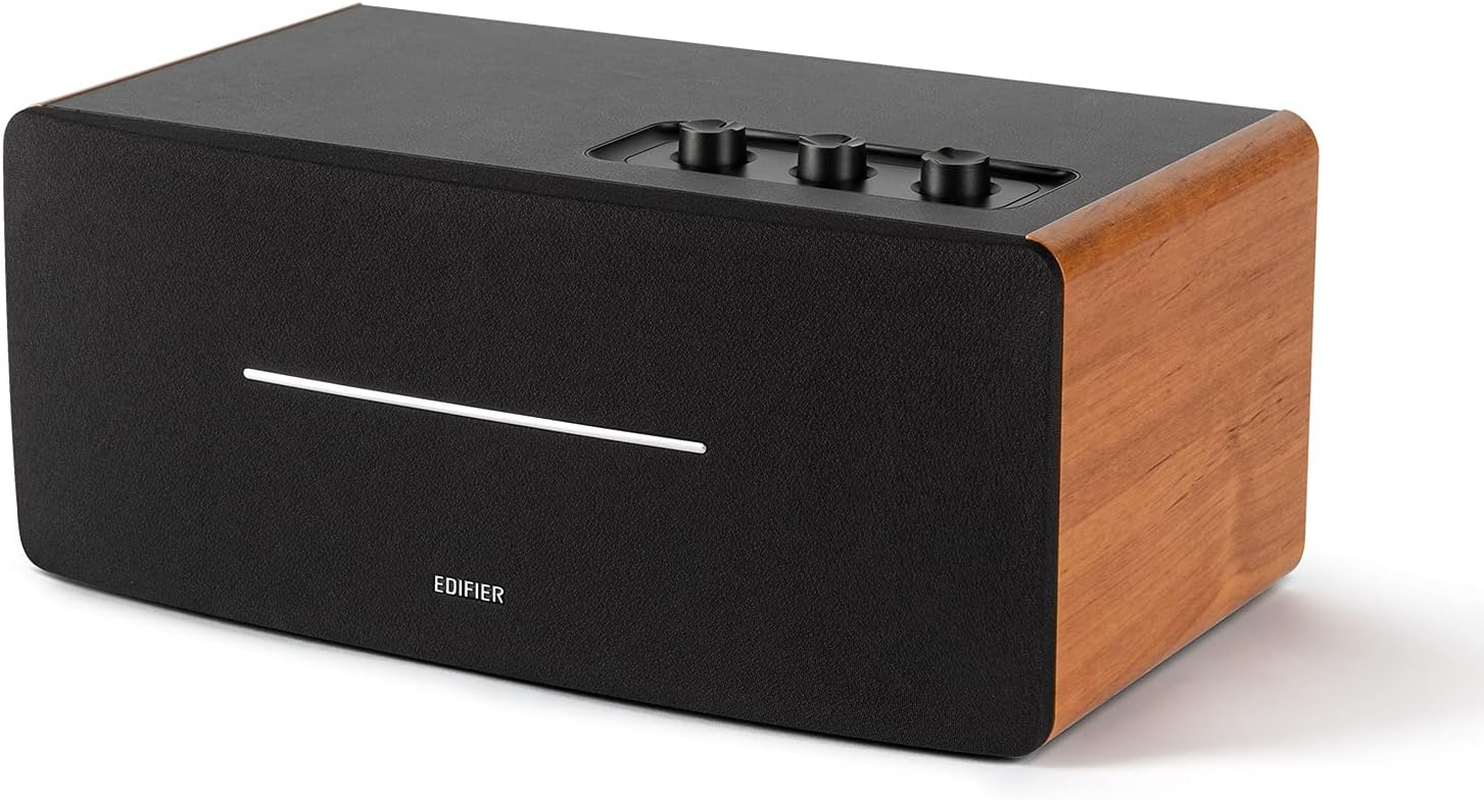 Edifier D12 Active Bookshelf Speaker Bluetooth 5.0 Compact Wooden Integrated Desktop Stereo, 70W RMS, 2&times;4" Woofers & 2&times;0.75" Tweeters, Bt/Rca/3.5Mm AUX Input, Subwoofer Output, Remote Control, Brown