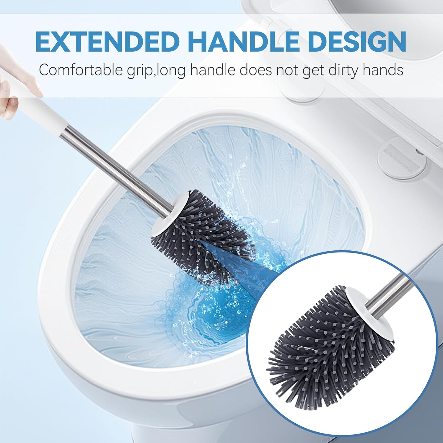 Toilet Brush Set - Toilet Bowl Brushes and Holders for Bathroom, Durable Toilet Cleaner Brush Scrubber for Deep Cleaning with Silicone Bristles, Ventilated Holder - White image number 5