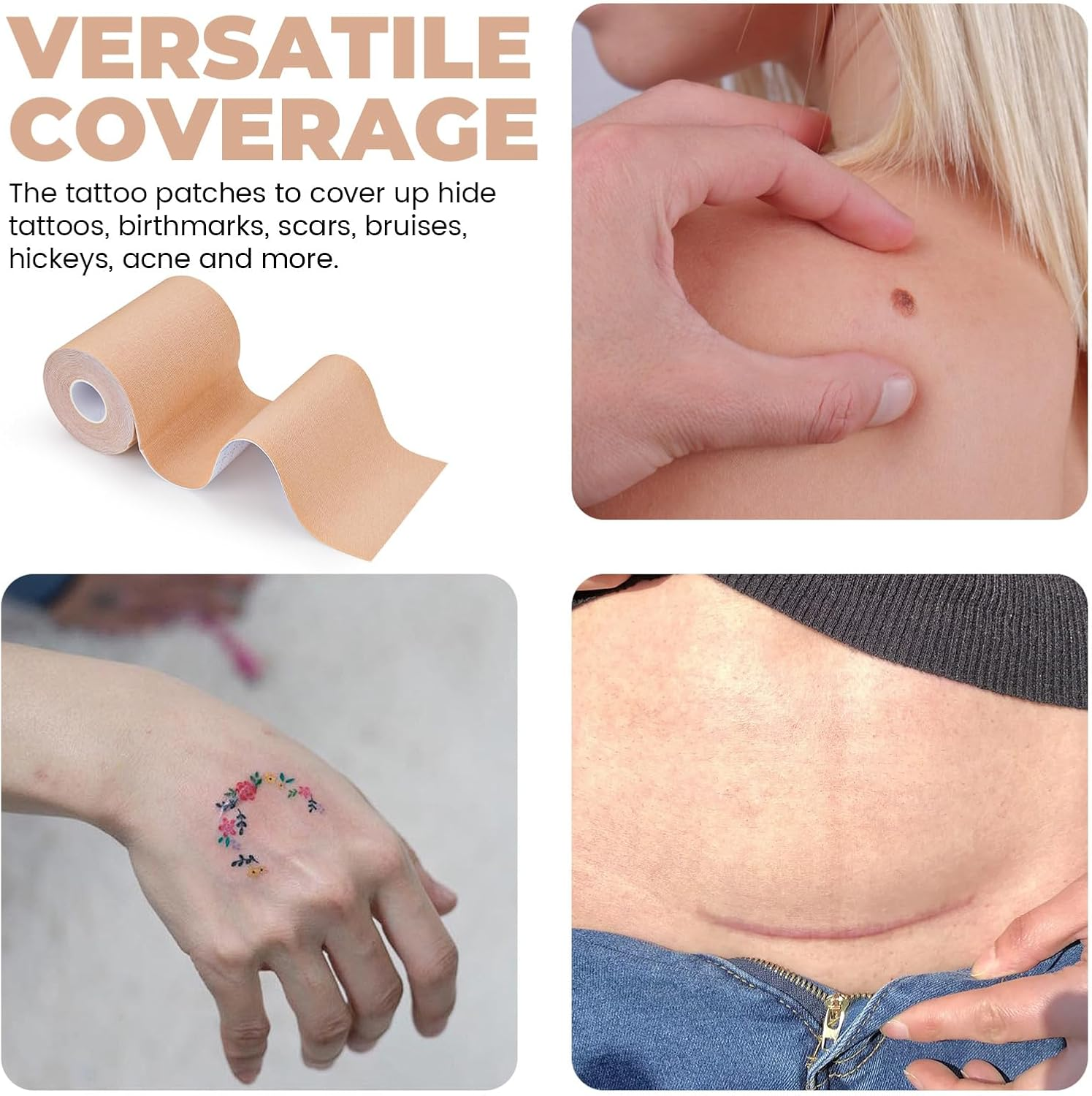 Sekonow Tattoo Cover up Tape, 3.9In X 16.4Ft, Breathable Tattoo Cover up Patch, Ultra Thin Elastic Cuttable Sticker, Ideal for Covering Big Tattoos Scar, Beige image number 2