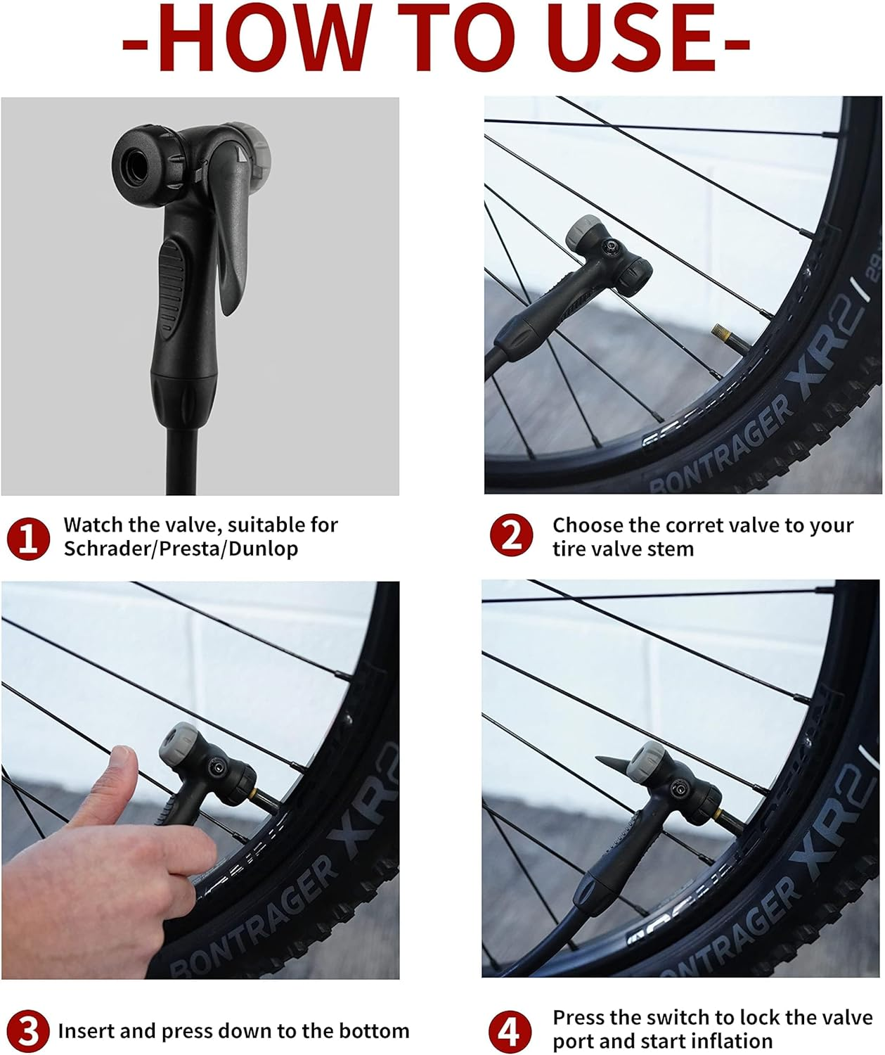 BV Bicycle Pump Durable Bike Floor Pump 17/24 Inch Smart Valve Head, 160 Psi, Automatically Reversible Presta and Schrader