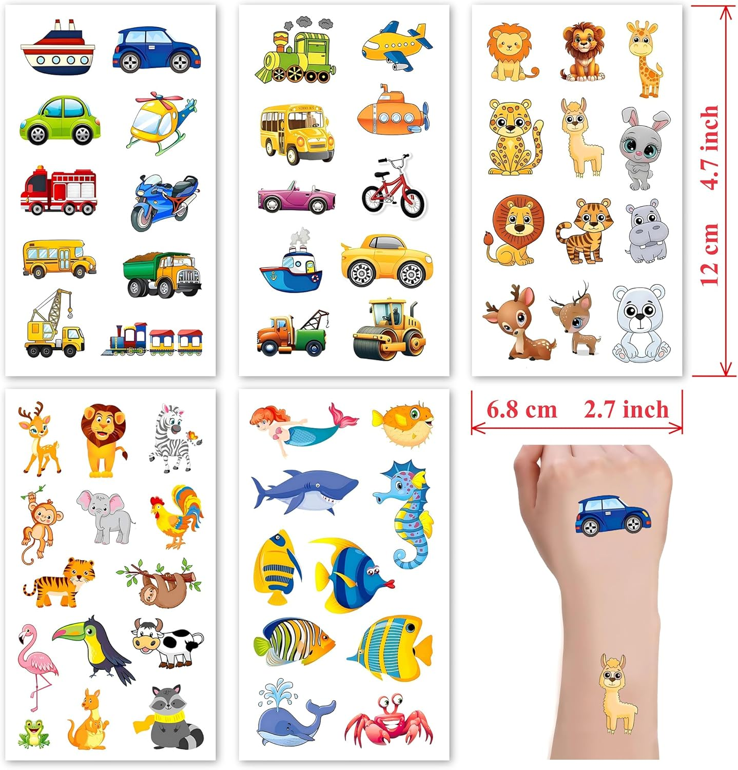20 Sheets Temporary Tattoo Fake Tattoos Cute Pattern Stickers Markers for Children Kids Toddlers Boys Girls image number 5