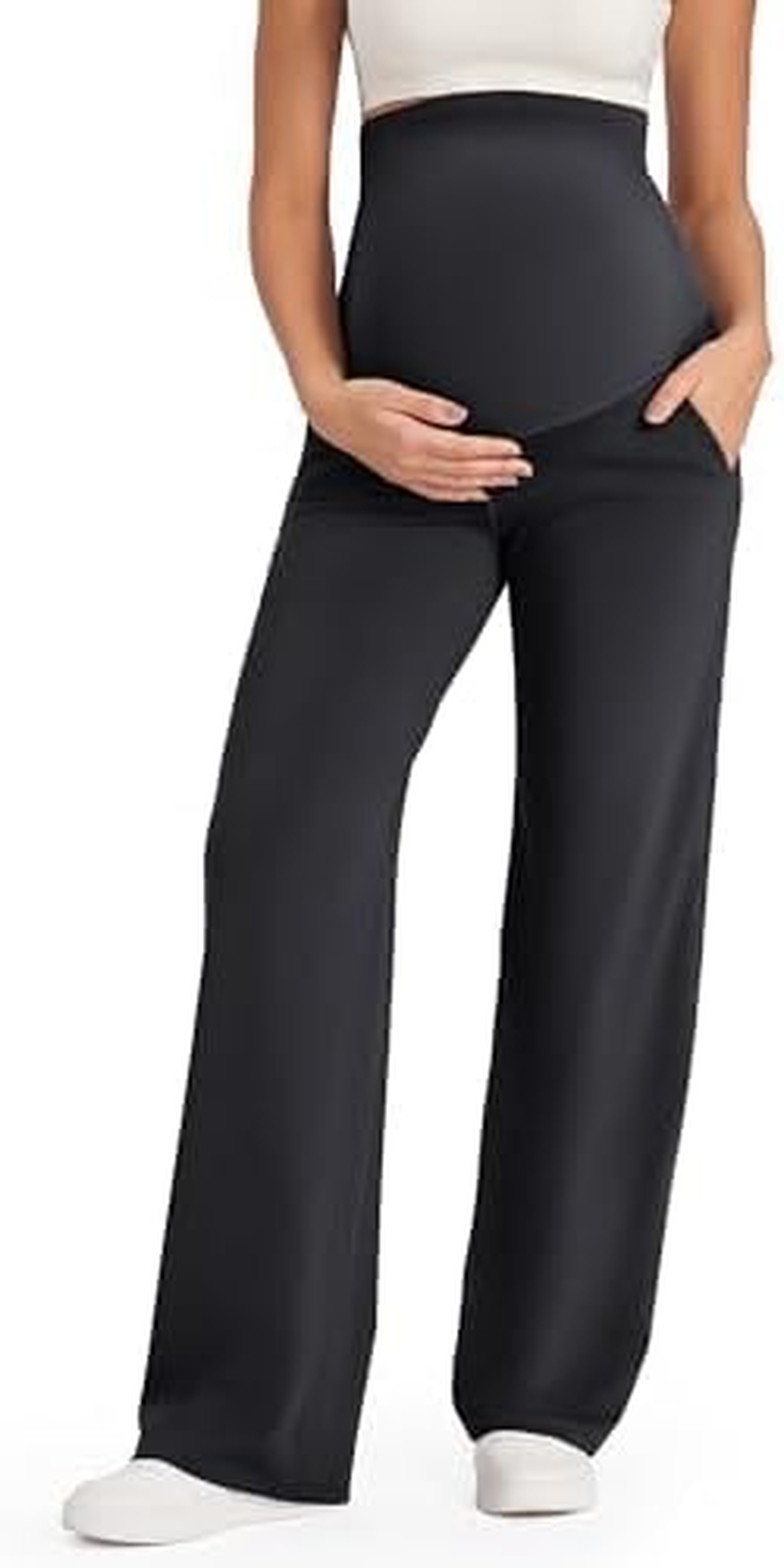G4Free Maternity Pants over the Belly Yoga Dress Work Pregnancy Pants Stretchy Lounge Wide Leg Trousers with Pockets