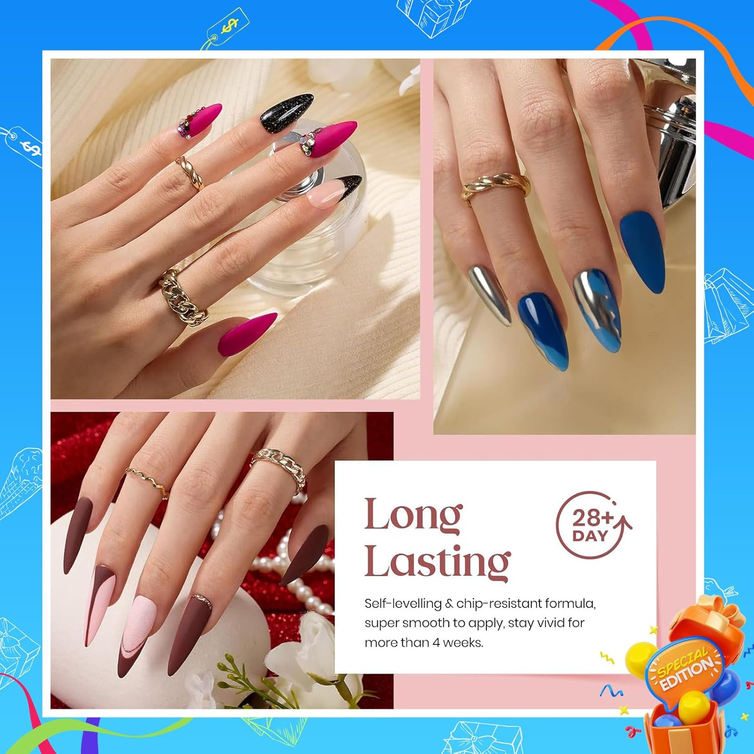 Beetles 20 Pcs Gel Nail Polish Kit, Modern Muse Collection Nude Gray Pink Blue Glitter Gel Polish with Glossy & Matte Top Gel Base Coat Soak off LED Gel image number 1