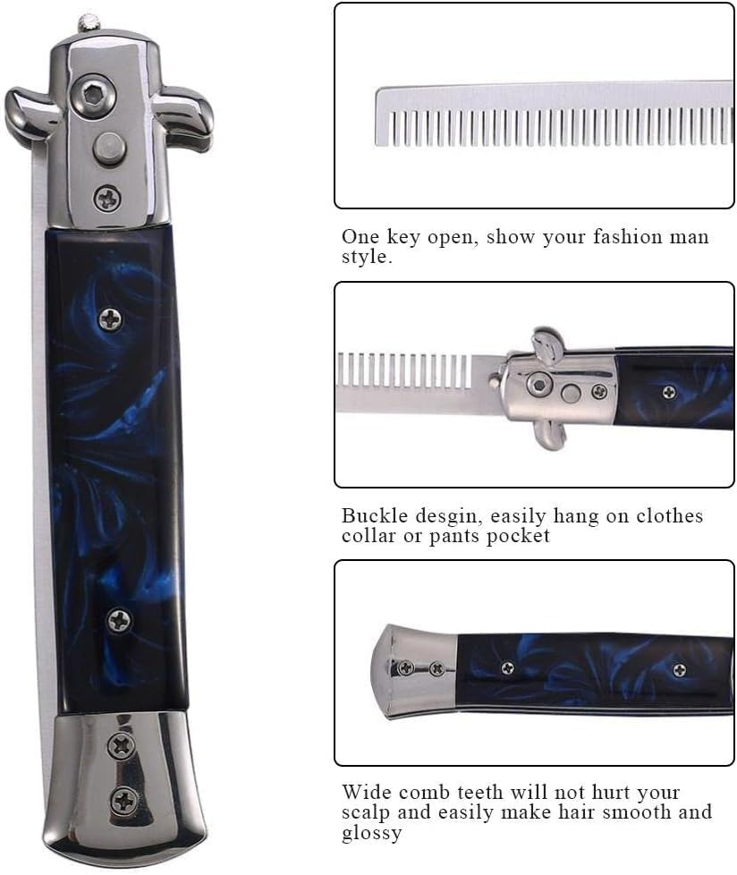 Switchblade Spring Folding Push Button Pocket Comb, Foldable Automatic Stainless Steel Hair Trimmer Combs, Men Oil Hair Styling Accessories(Brown) image number 6