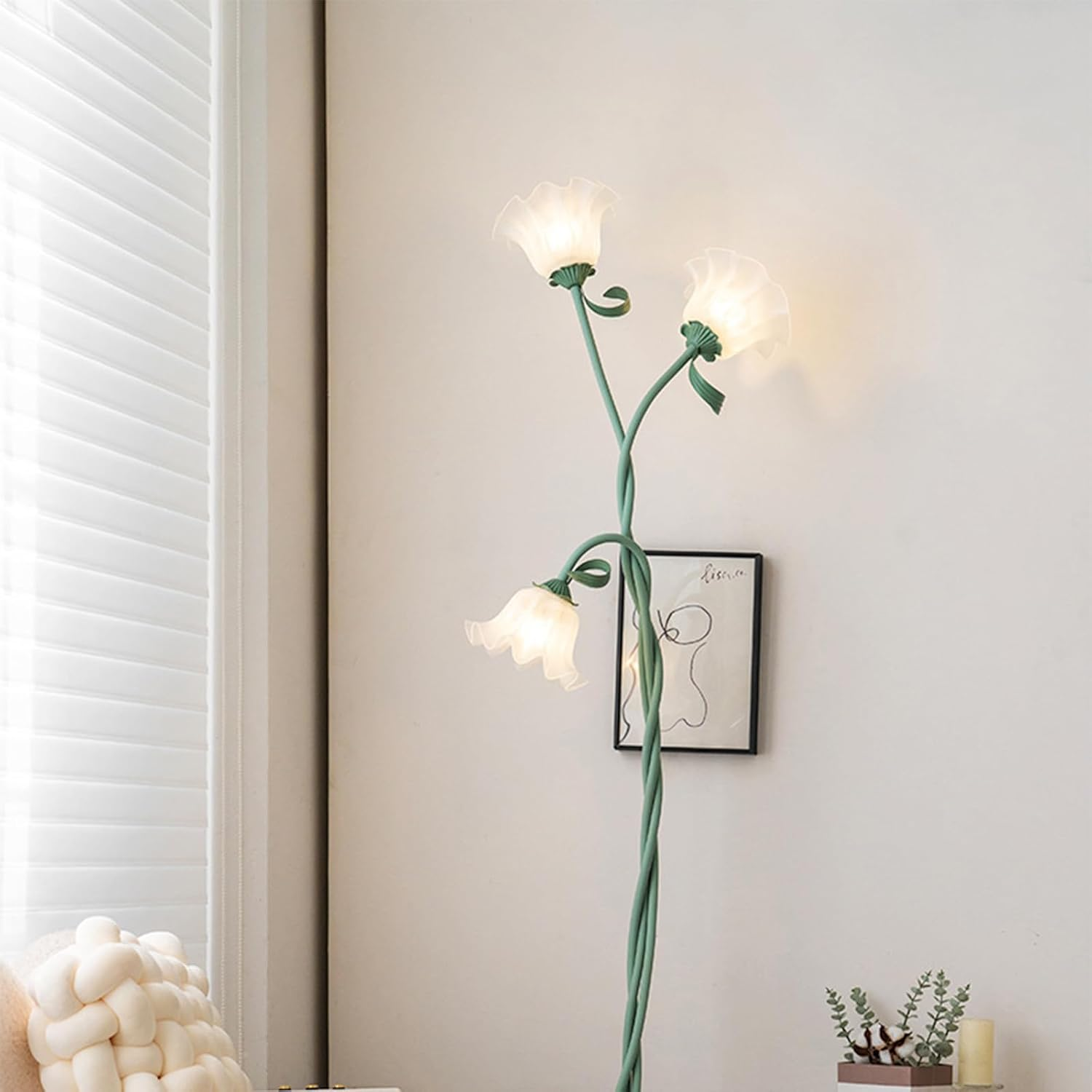 Green Floor Lamp - European DIY Iron Lamp with 3 Rotating Flowers, 170 Cm Modern Lamp, Suitable for Bedroom, Living Room, Study, Office, Includes 3 Bulbs image number 5