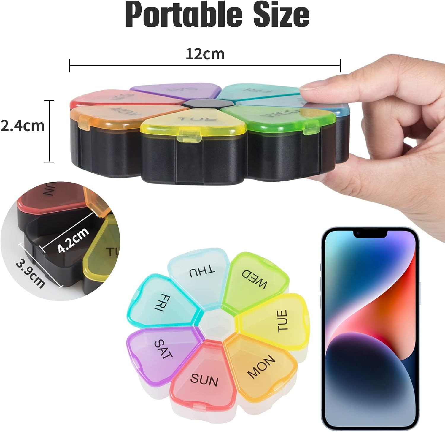 2 Pcs Weekly Pill Organizer KINGTLE Medicine Organiser Portable Flower Pill Dispensers Box, Large Capacity Medicine Organizer for Capsules Lozenges Health Pills image number 4