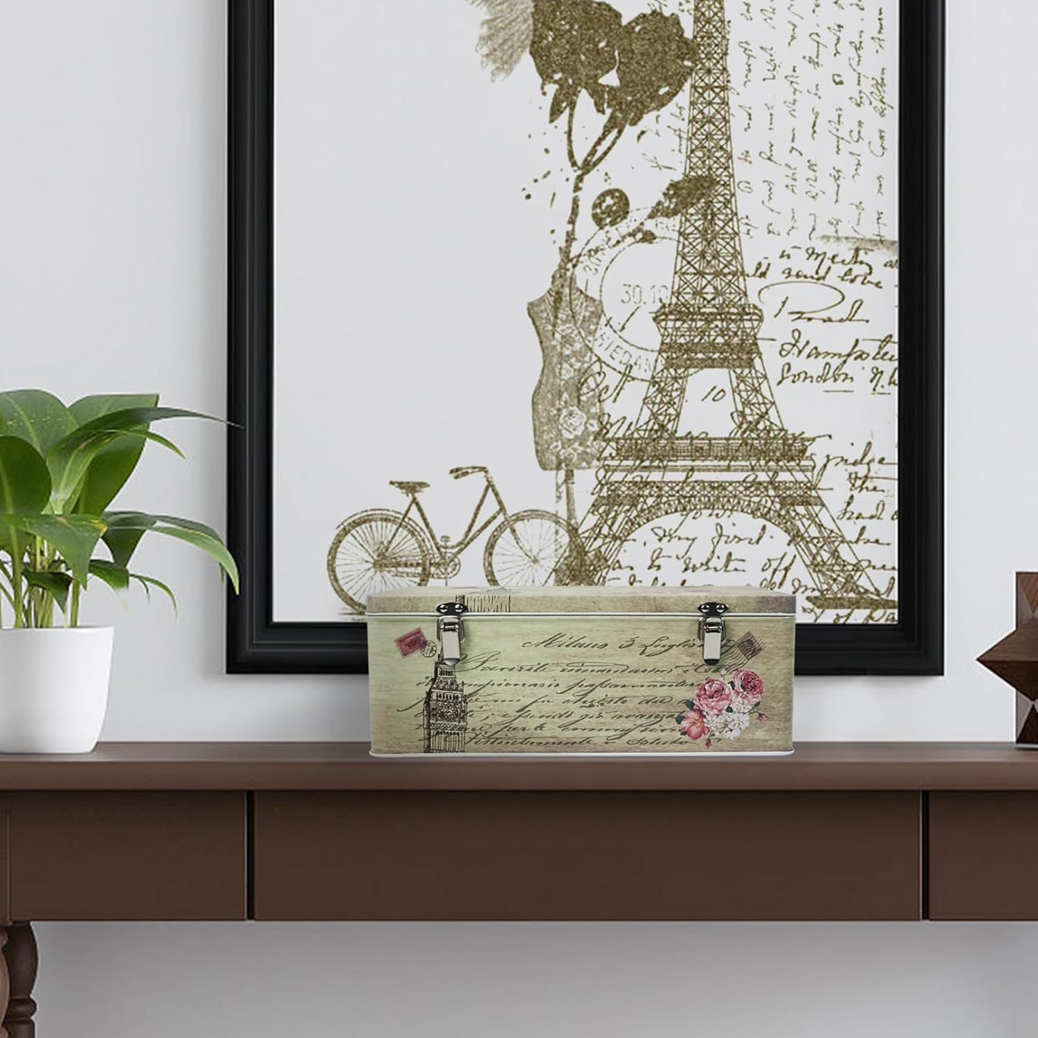 Dreamseden Tin Metal Keepsake Box Set of 2 - Small Storage Box with Lid 11.5&rsquo;&rsquo;L, Vintage Decorative Memory Case Gift Boxes for Keepsakes Letter Photos Seed Tea Coffee image number 2