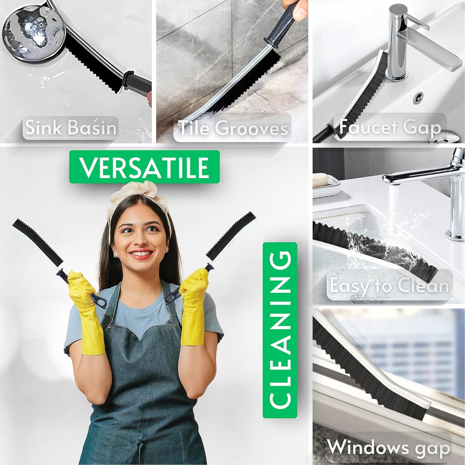 Crevice Cleaning Brush UK 3 Pcs Multifunctional Bathroom Cleaning Brushes for Small Spaces with Long Magic Brush Cleaner Grout Cleaner Brush - Groove Gaps Cleaning Brush (Extreme Wavy) image number 5