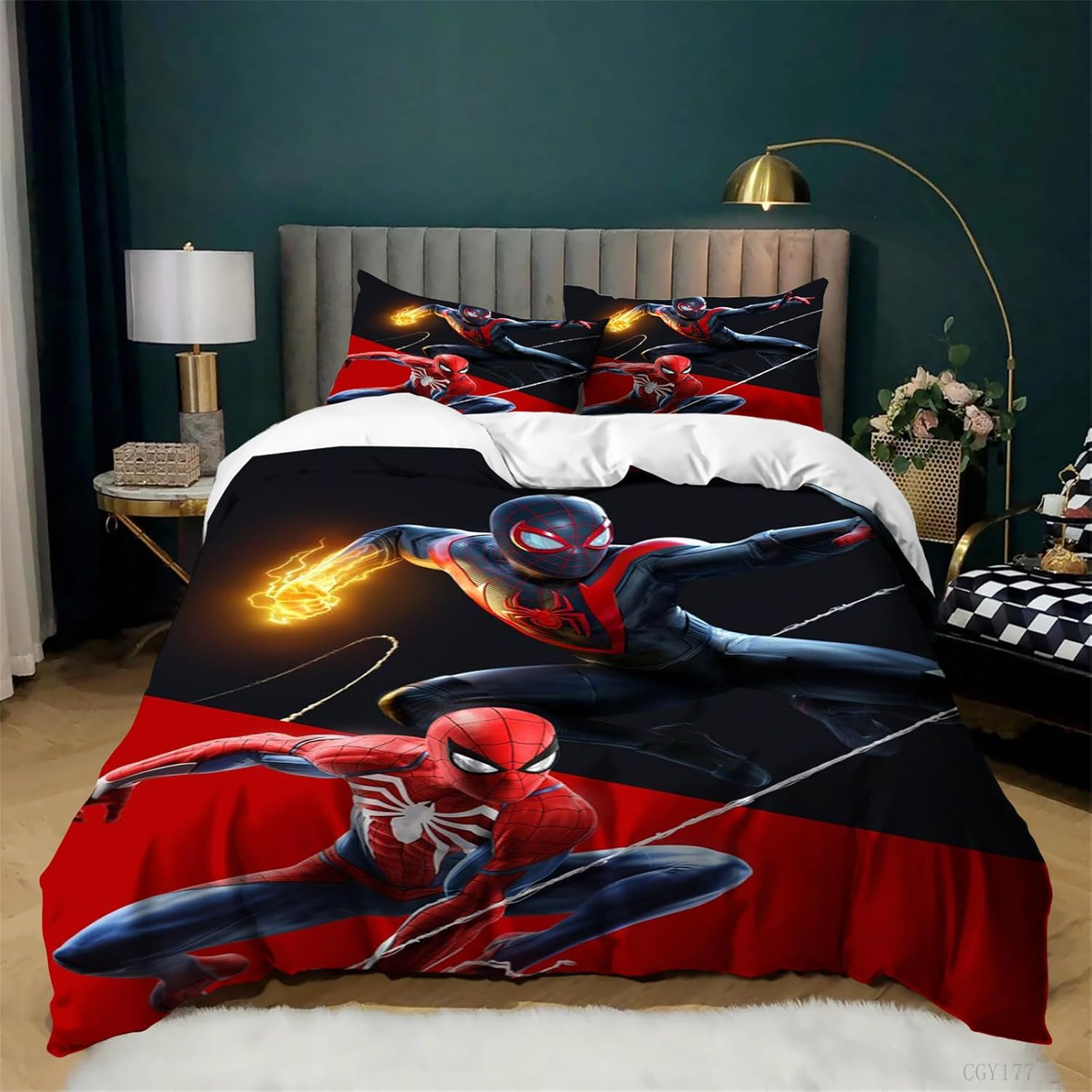 Spider Man Duvet Cover Set 3Pcs Bedding Duvet Cover All Season Soft Breathable Quilt Cover with Zipper Closure