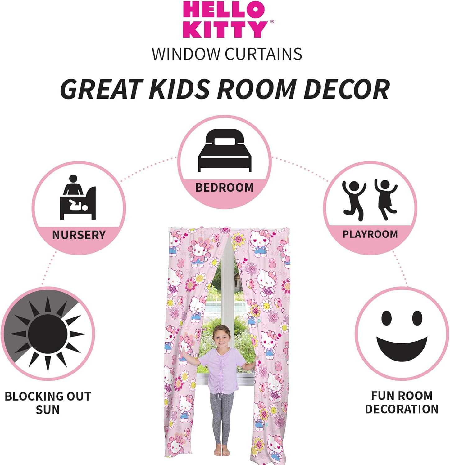 Franco Kids Room Window Curtains Drapes Set, 82 in X 84 In, Hello Kitty image number 5
