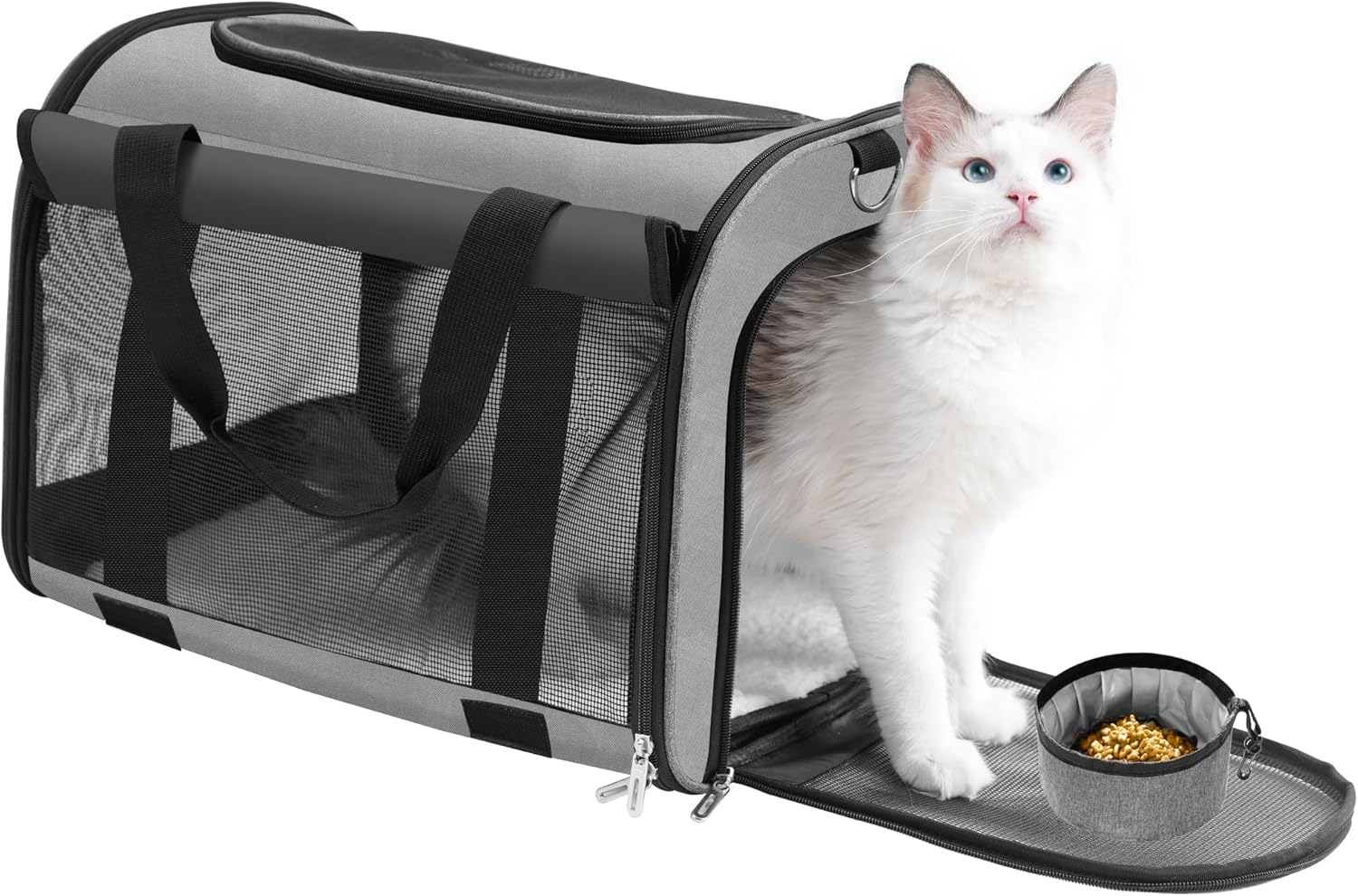 TWDEPART Dog, Cat Carrier- Durable, Ventilated & Foldable with Roll-Up Shade, Includes Free Collapsible Bowl & Cushion for Stress-Free Travel (Black)