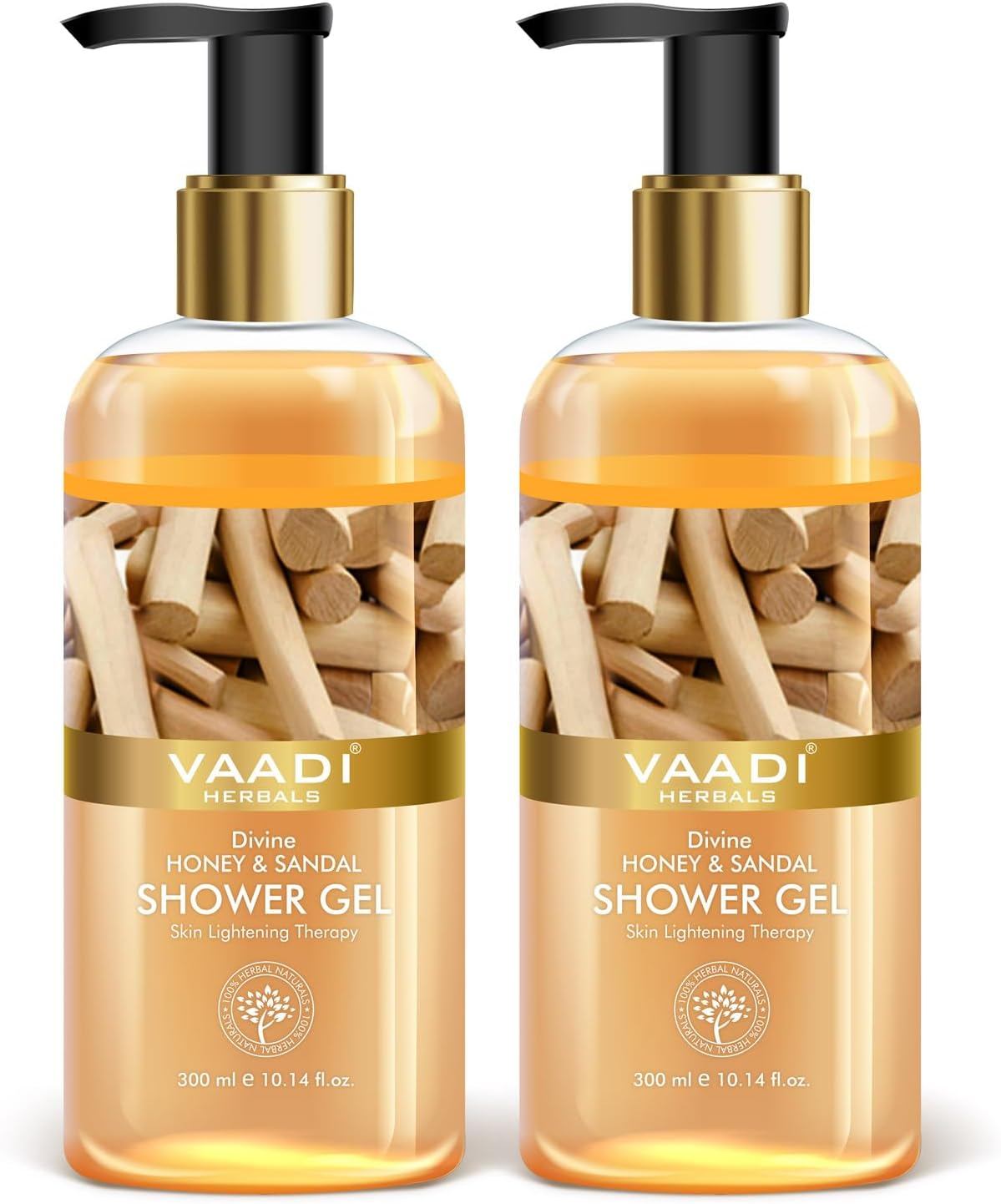 Vaadi Herbals Organic Body Wash Shower Gel Honey & Sandalwood Skin Revitalizing Therapy -Shower Gel That Cleanses, Refreshes and Deodorizes - Daily Detox Antifungal Body and Foot Cleanser - Great for Acne - for All Skin Type - Sulfate Free Paraben Free - Value Pack of 2X 300Ml image number 2