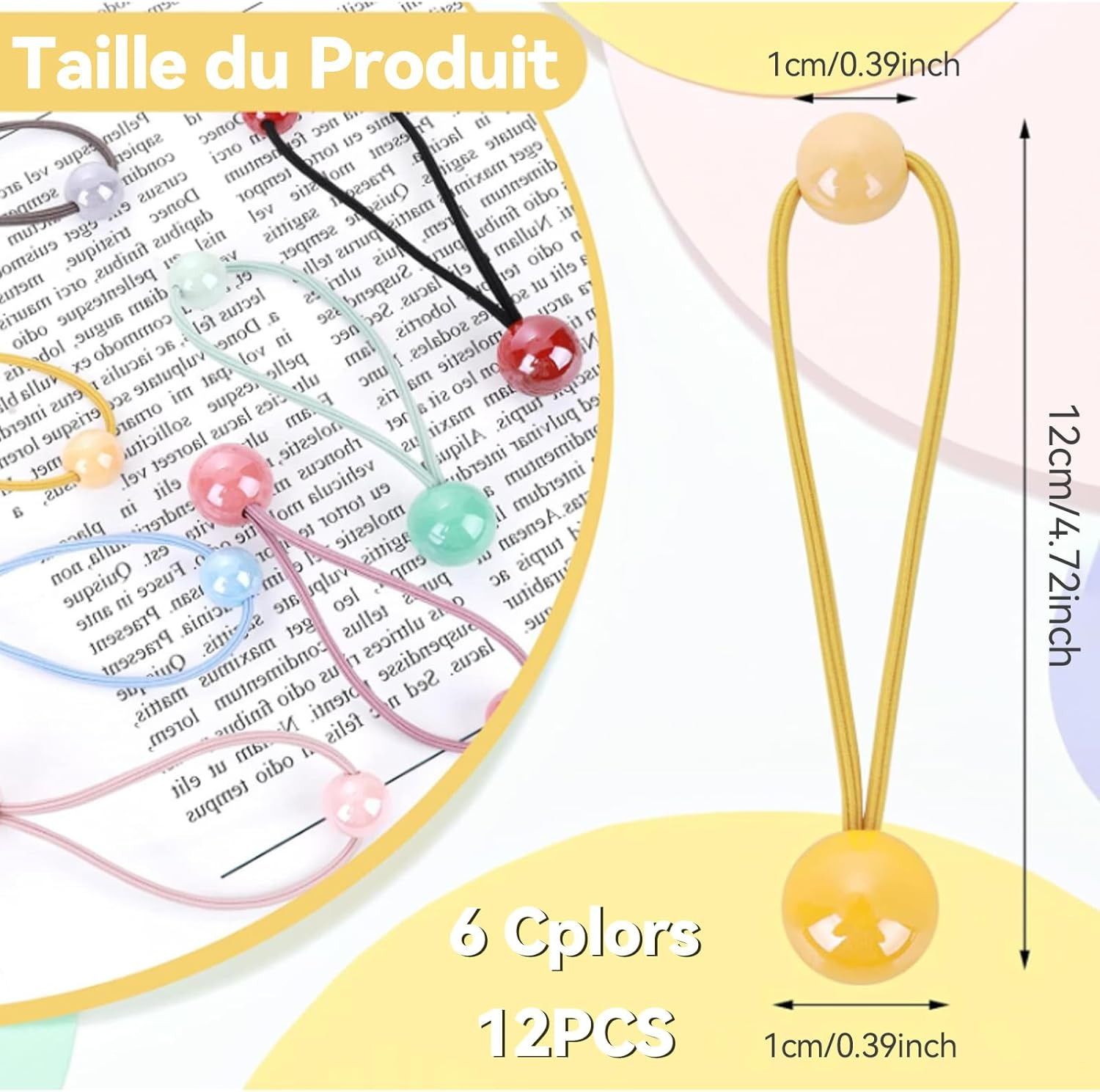 Xiciki Pack of 12 Girls Elastic Hair Ties Hair Band Colorful Double Balls Elastic Hair Band Soft Girls Circle Beads Colorful Elastic Hair Bands image number 5