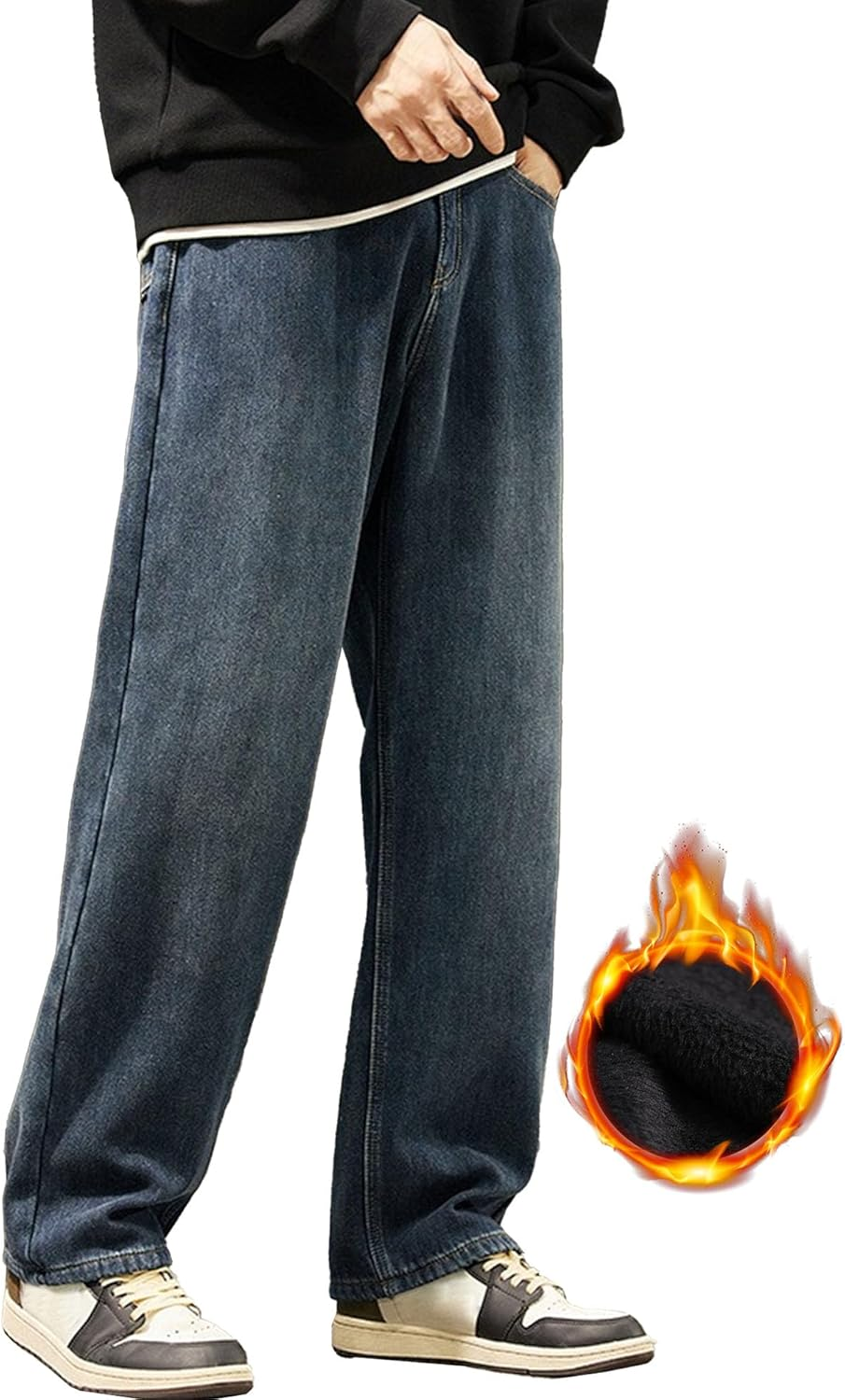 Jeshifangjiusu Men'S Casual Straight Jean Relaxed Fit Baggy Trouser Hip Hop Thicke Jeans, Blue, 32 image number 5