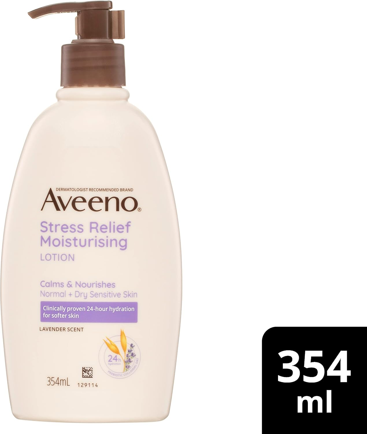 Aveeno Stress Relief Moisturising Non-Greasy Lavender Scented Body Lotion 24-Hour Hydration Normal Dry Sensitive Skin 354Ml image number 4