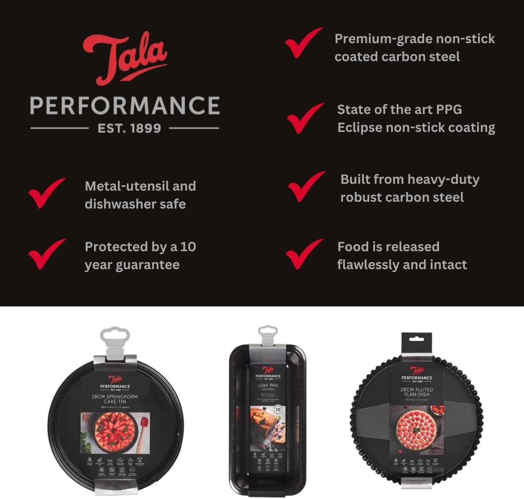 Tala Performance 28 Cm Dia Fluted Tart Tin, Professional Gauge Carbon Steel with Eclipse Non-Stick Coating, Loose Base, Perfect for Savoury or Sweet Tarts, Flans, Quiches, or Desserts image number 5