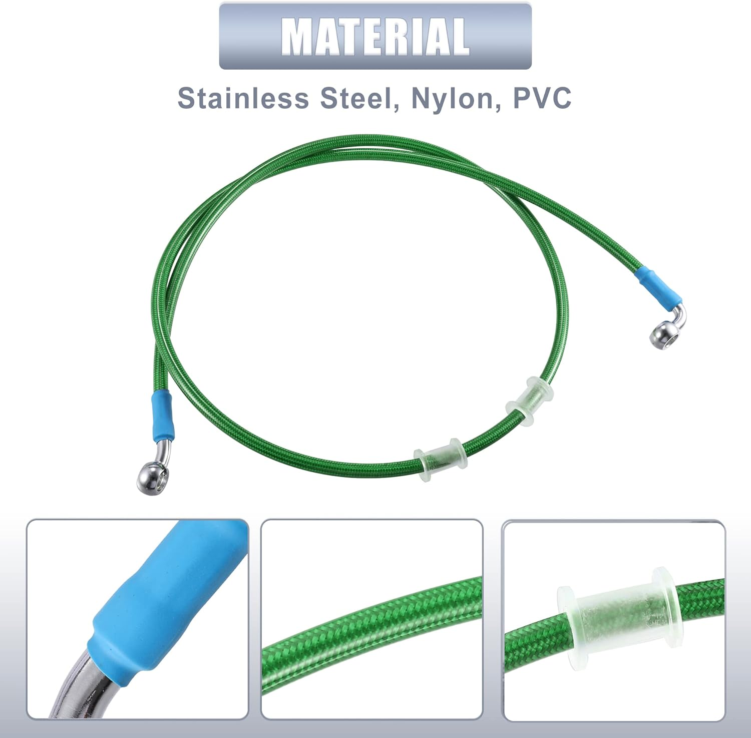 X AUTOHAUX 120Cm AN3 M10 Car Hydraulic Brake Line Oil Hose Pipe Fitting 28&deg; 90&deg; Stainless Steel for Car Motorcycle Dirt Racing Bike Green image number 5