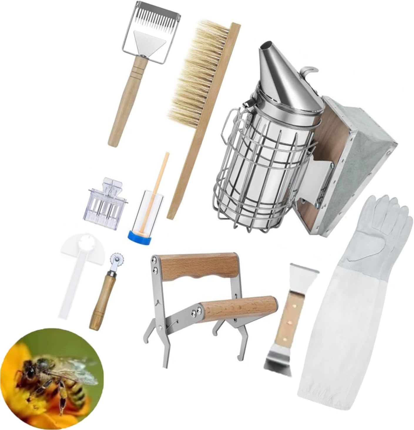 Roczential Bee Keeping Starter Kit,Beekeeping Supplies,Includes Smoker,Beehive Clip,Gloves,Bee Brush,Dcraper,Fork,Beehive Cage,Marking Tube,Feeder,For Beginners and Professional Beekeeper image number 5