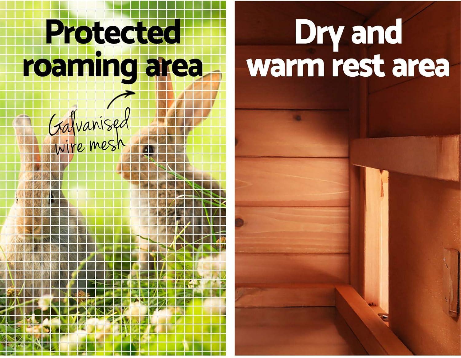 I.Pet Chicken Coop Large Rabbit Hutch, Coops Wooden Pet House Run Cage Walk in Door Guinea Pig Ferret Feeder Bunny Hen Chook, Outdoor Weatherproof Metal Roof Tray Ladder Hatch Nesting Box Farm DIY image number 2