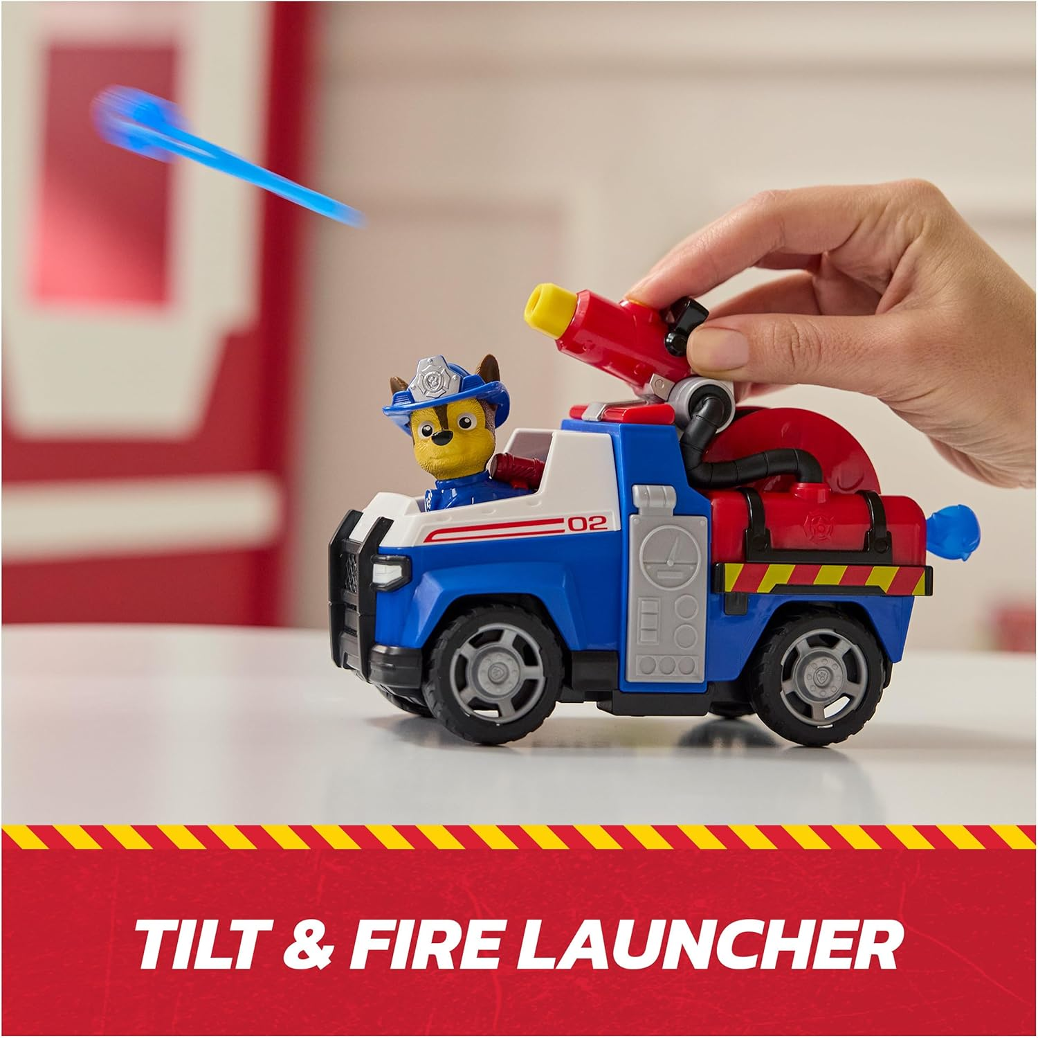 PAW Patrol Fire Rescue: Chase Rescue Fire Cruiser with Action Figure, Projectile Launcher, and Toy Truck, Kids Toys for Boys and Girls Ages 3 and Up image number 4