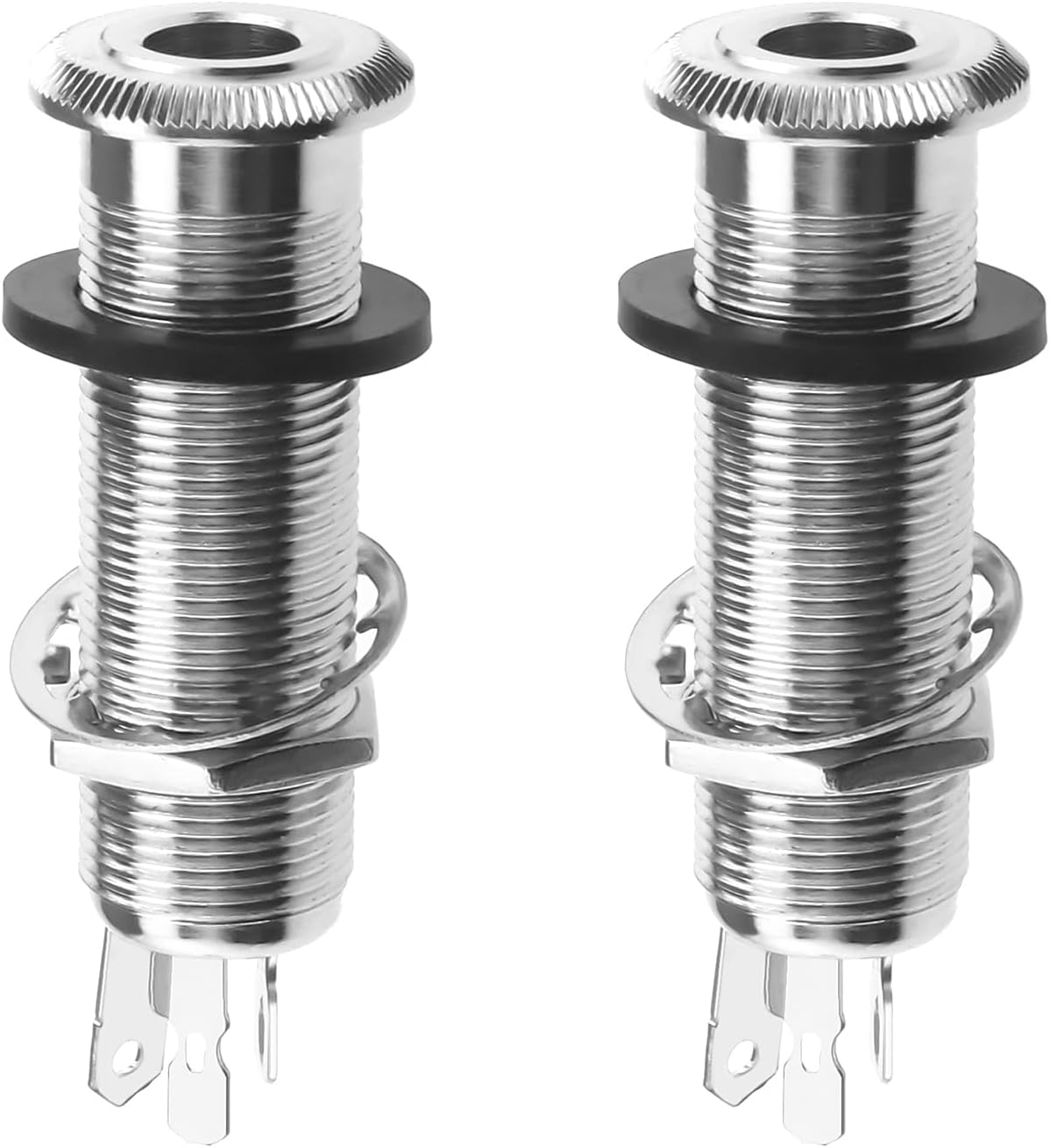 Ecsing 2Pcs 6.35Mm Stereo Barrel Jack Socket with 4 Pin Guitar Bass 1/4" Barrel Jack Cylinder Input Output Jacks Guitar Accessories Copper Silver