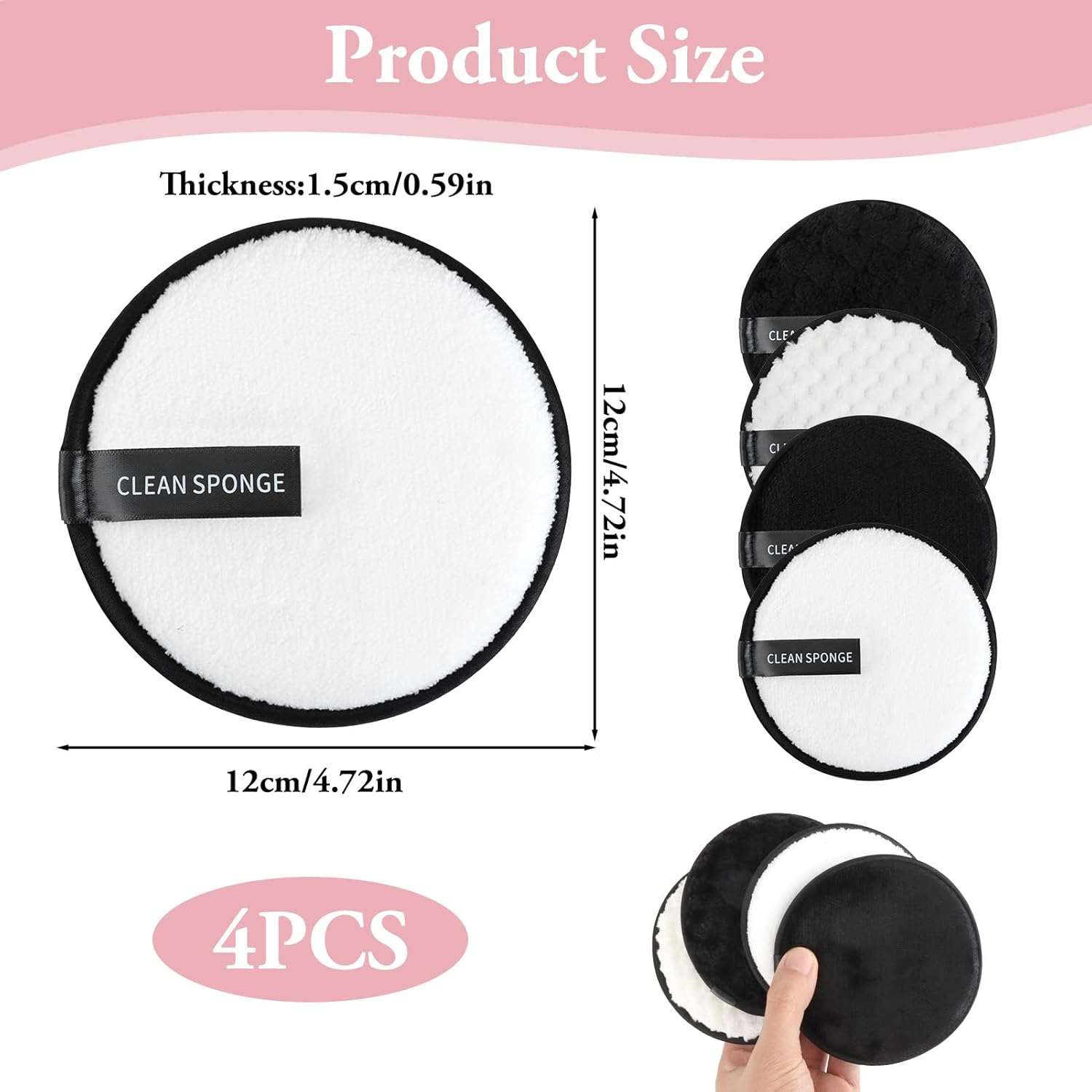 4 Pcs Reusable Makeup Remover Pads - 12Cm Eco-Friendly Microfiber Cleansing Cloths for All Skin Types - Gentle Makeup Eraser for Eye Makeup, Foundation & Lipstick (2 Colors & 2 Styles) image number 6