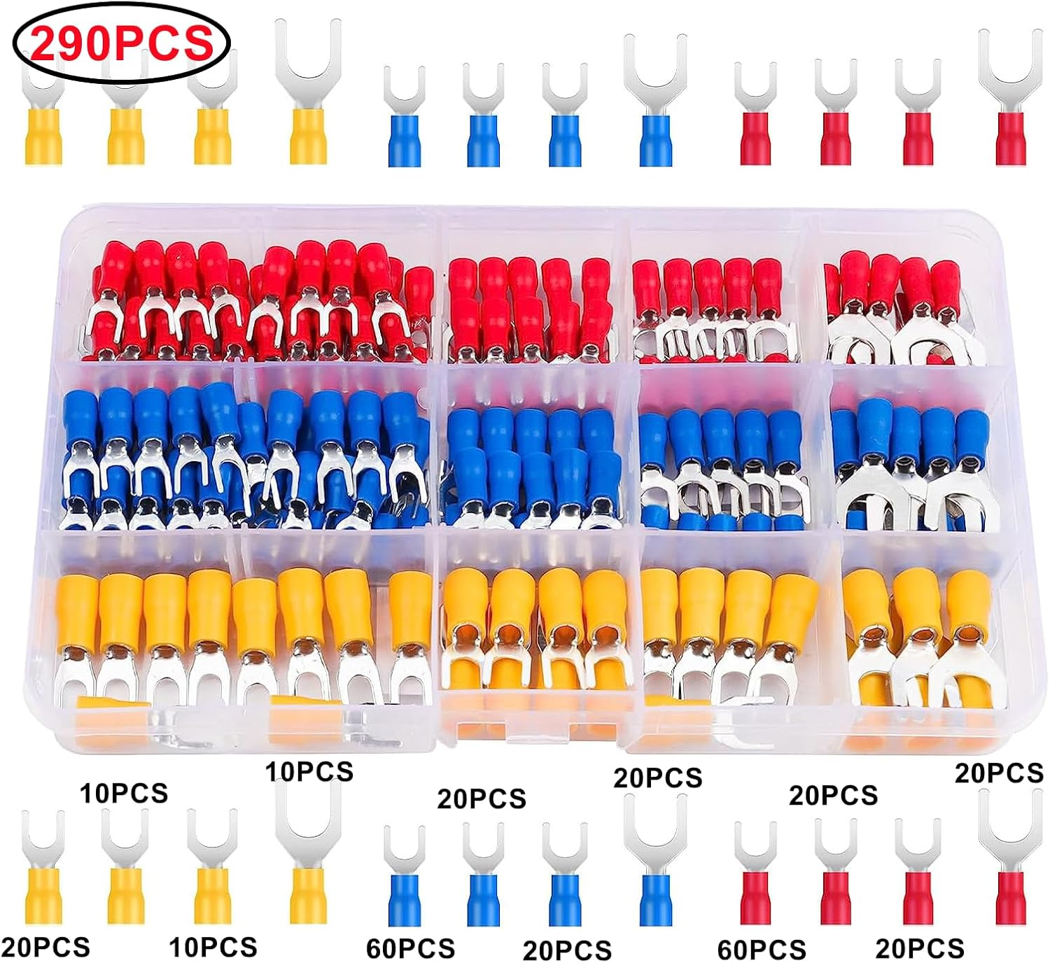 HUAZIZ 290 Pieces Fork Spade Cable Lugs Set, Crimp Connector Set, Insulated Electrical Connector Clamp image number 4
