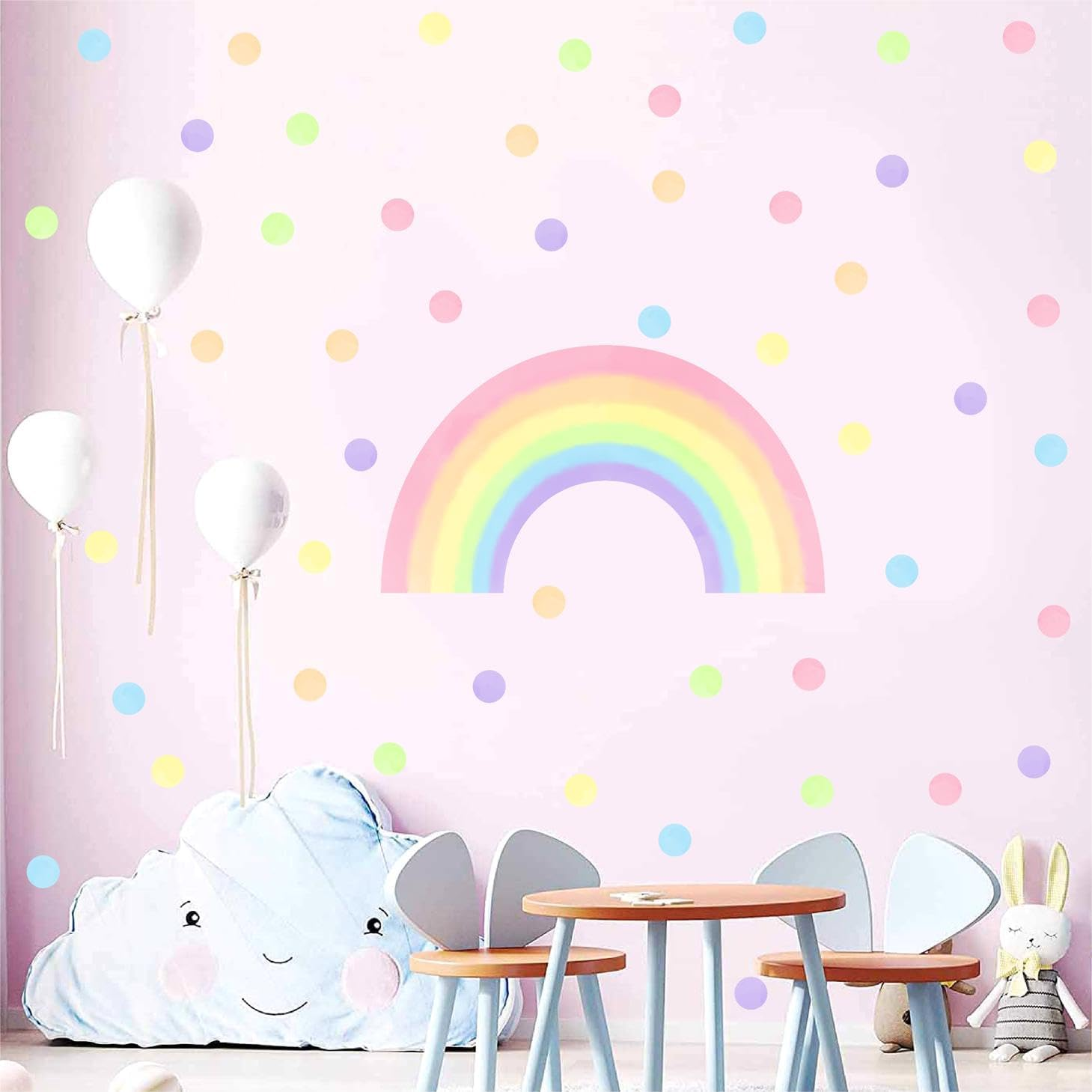 Colorful Rainbow Wall Decals Large Rainbow Wall Stickers Circle Polka Dots Wall Stickers Watercolor Rainbow Wall Decals for Girls Bedroom Nursery Kids Room