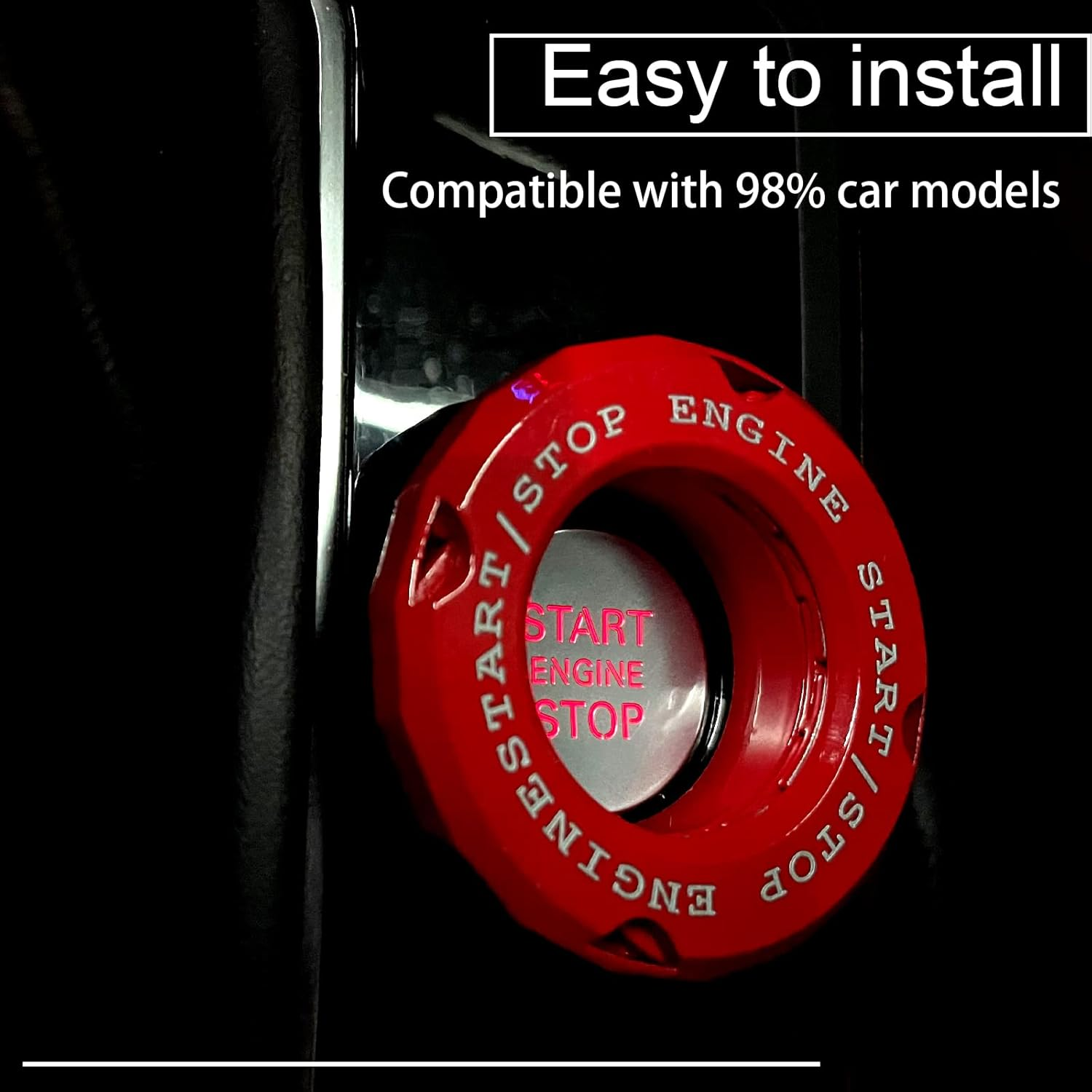 Skull Rotary Car Engine Start Stop Button, Frosted Style DIY Car Engine Push to Start Button, ABS General Motors Ignition Switch Decorative Cover (Skull Red) - Skull Black image number 5