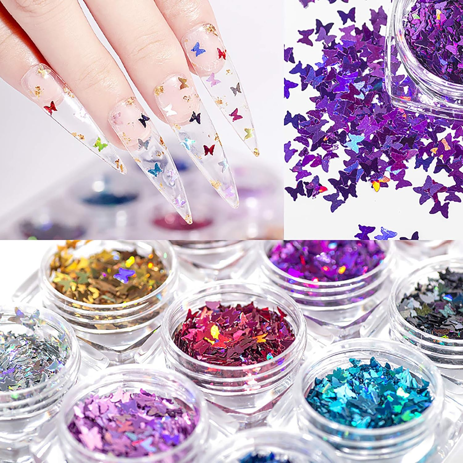 3 Boxes Glitter Powder Sequins Splarkly Colorful Butterfly Nail Sequin image number 4