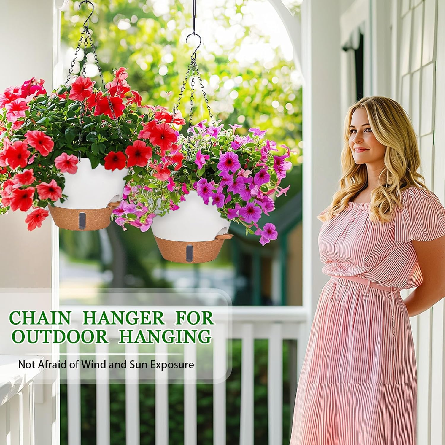 10 Inch Hanging Planters for Indoor Plants & Outdoor - 2 Pack Self-Watering Hanging Pots with Drainage Holes, Visual Reservoir, 2 Hangers - Self-Watering Hanging Baskets Flower Pots image number 6