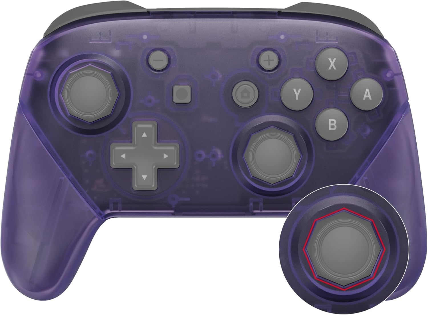 Extremerate Clear Red Octagonal Gated Sticks Faceplate Backplate Handles, DIY Replacement Grip Housing Shell Cover for Nintendo Switch Pro Controller - Controller NOT Included