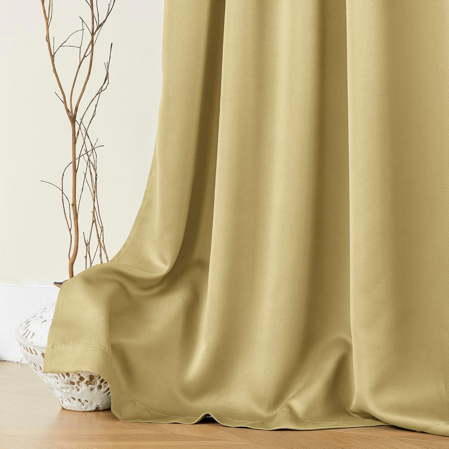 SHINELAND Gold Yellow Curtains 90 Inches Long 2 Panels Set,Blackout Back Tab Pleated Soundproof Noise Cancelling Reducing Curtain Drapes for Living Room Track System Hooks with Clips image number 2