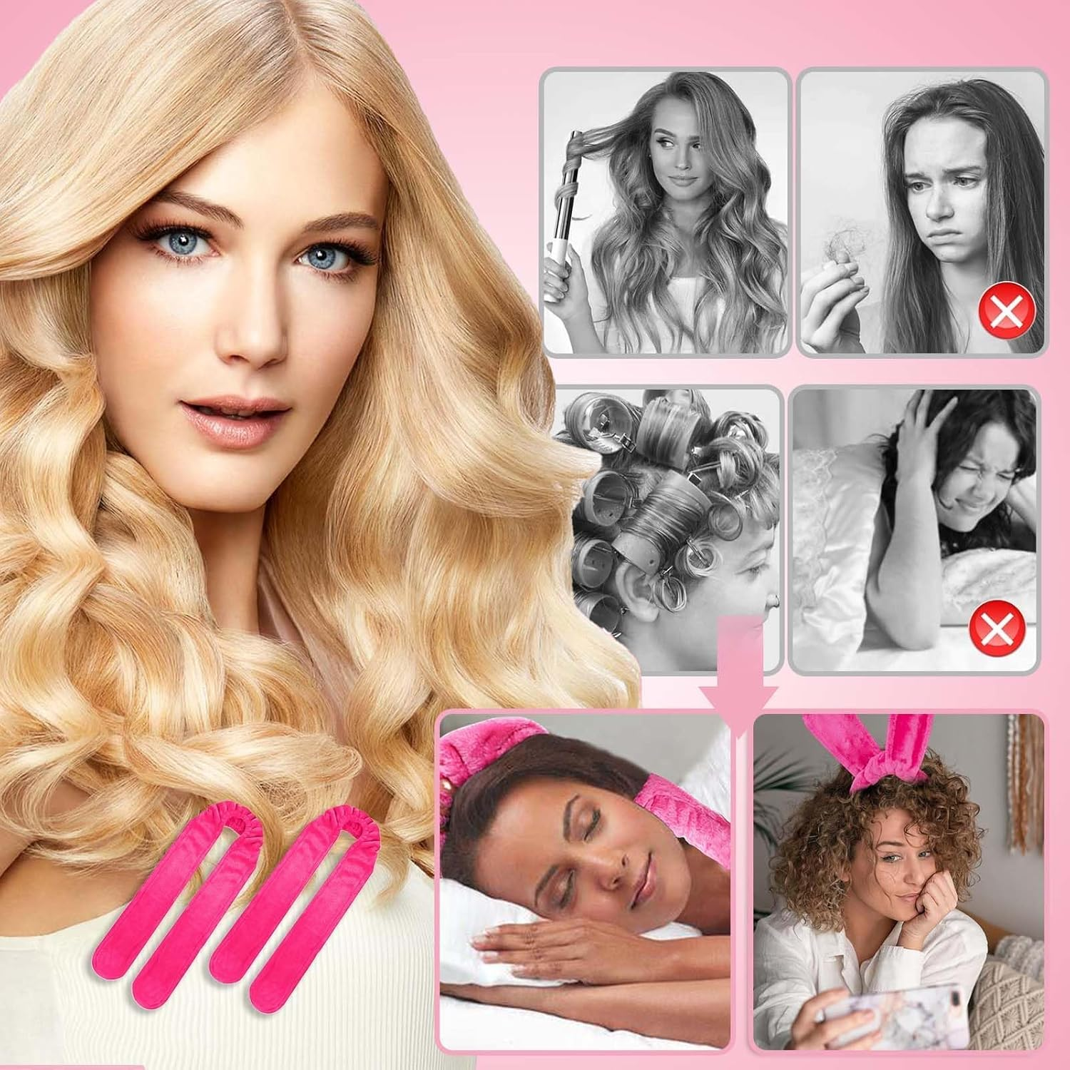 Overnight Curlers, Velvet Heatless Overnight Curls Band Curls without Heat, Heat-Free DIY Blowout Hair Curler for Sleeping, Non-Slip/Large Curls, Curls without Heat, for All Hair Types image number 5