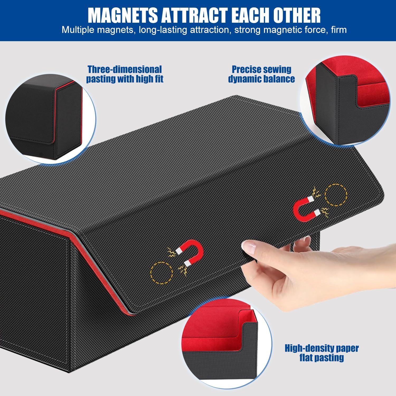 2 Pcs Trading Card Storage Box, Card Deck Case for Trading Cards 100+. Deck Box for Commander Display, PU Leather, Soft Lining, for TCG、 MTG and Sport Cards (Red) image number 4