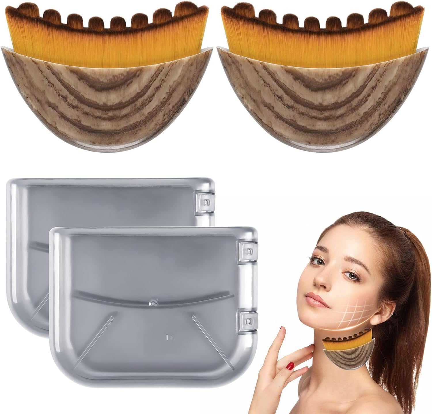 Pack of 2 Lymphatic Brushes, Face, Face Brush, Lymphatic Drainage, for Daily Facial Massage and Contour Shaping