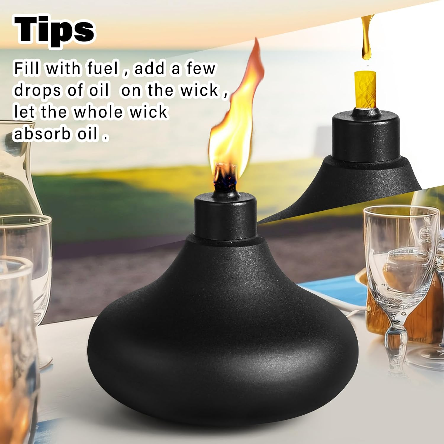 Fan-Torches 2 Pack Metal Table Top Torches, 24.5Oz Citronella Torches for Outside, Refillable Flame Light Torch, Decorative Tabletop Lantern for Yard, Patio, Deck, Garden, Party, Landscape image number 2