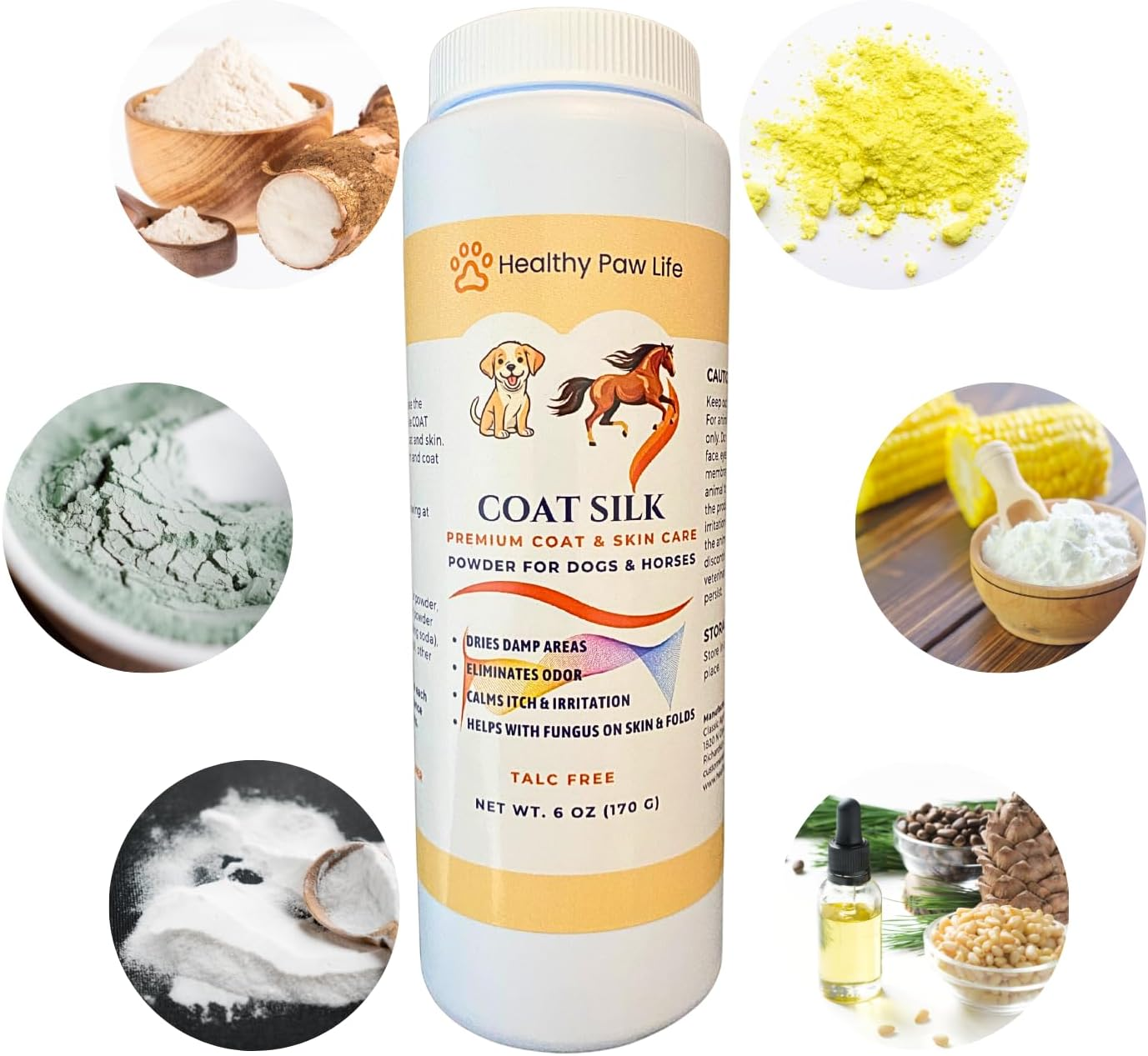 Coat Silk - Canine and Equine Dry Powder | Alleviate Odors and Itchiness | Relieves Rain Rot and Sweet Itch | Holistic Remedy and Soothing Formula | for Dogs and Horses image number 1