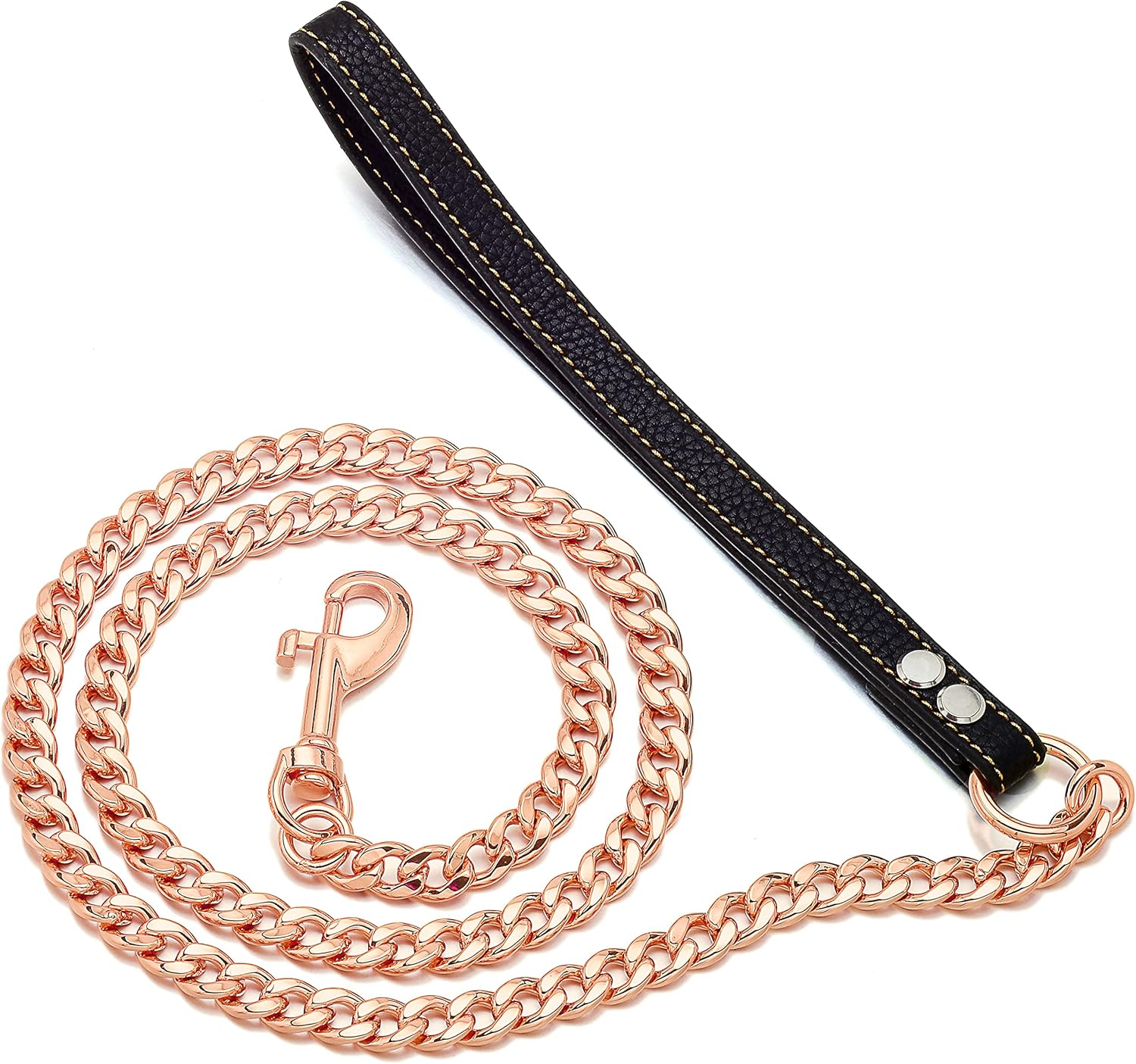 W&W Lifetime Heavy Duty Strong Stainless Steel Welding Figaro Chain Durable Dog Leash Walking Training Leads for Pitbull German Shepherd Large Dog Gold Tone