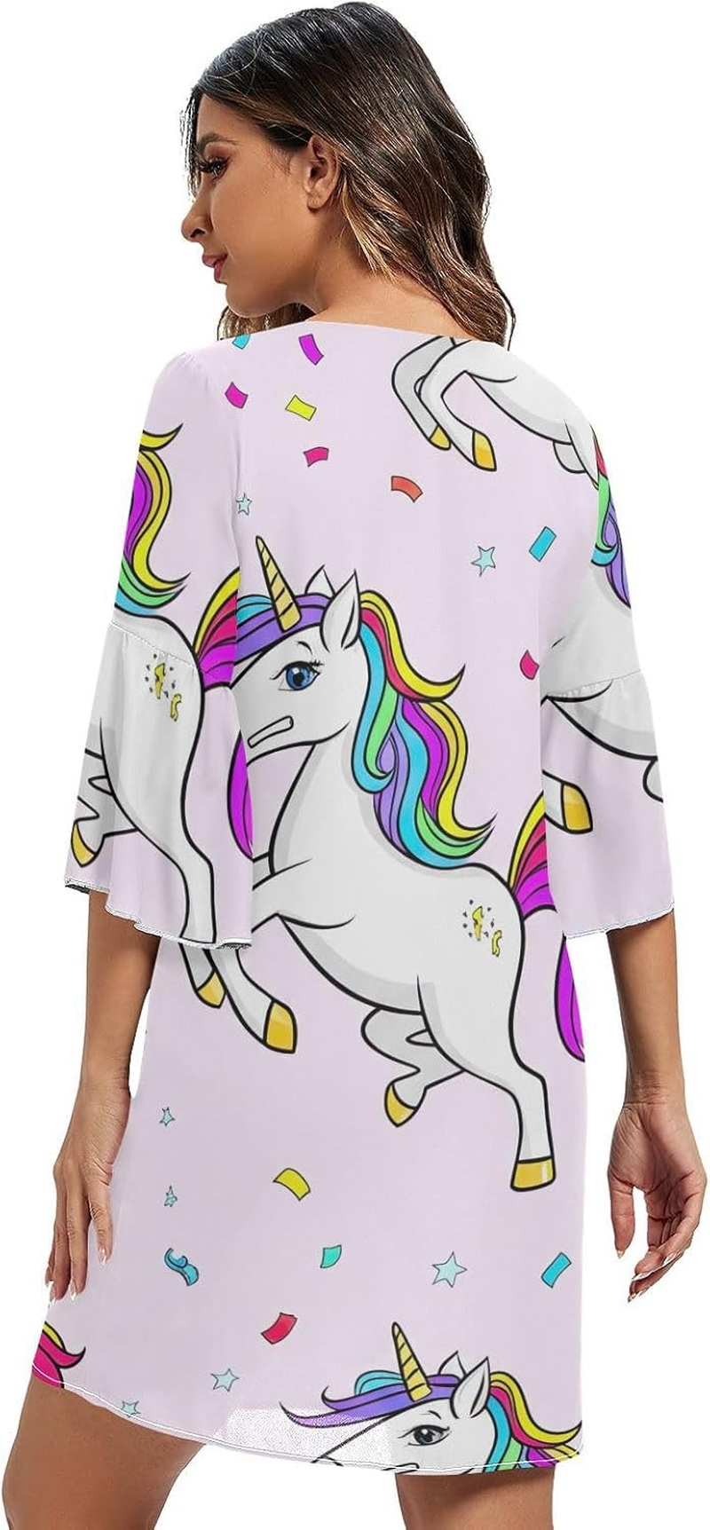 Playful Unicorn Pastel Purple Ladies Chiffon Dress Printed Maternity Dress Party S-XXL image number 3