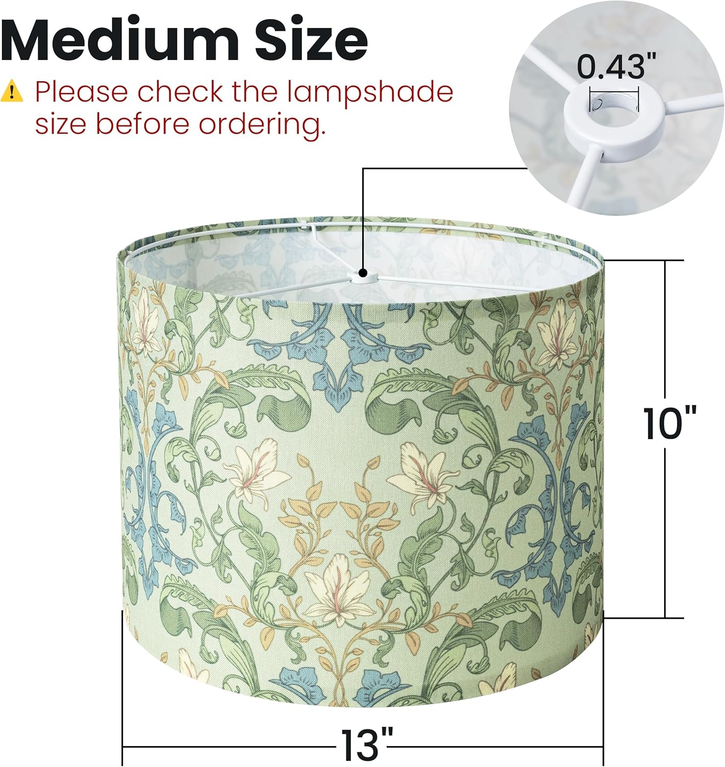 AELS Vintage Lamp Shades Set of 2, Green Botanical Fabric Drum Lampshades for Table or Floor Lamps, 13X13X10 Medium Size (Spider Fitter), Easy Assembly Required image number 4