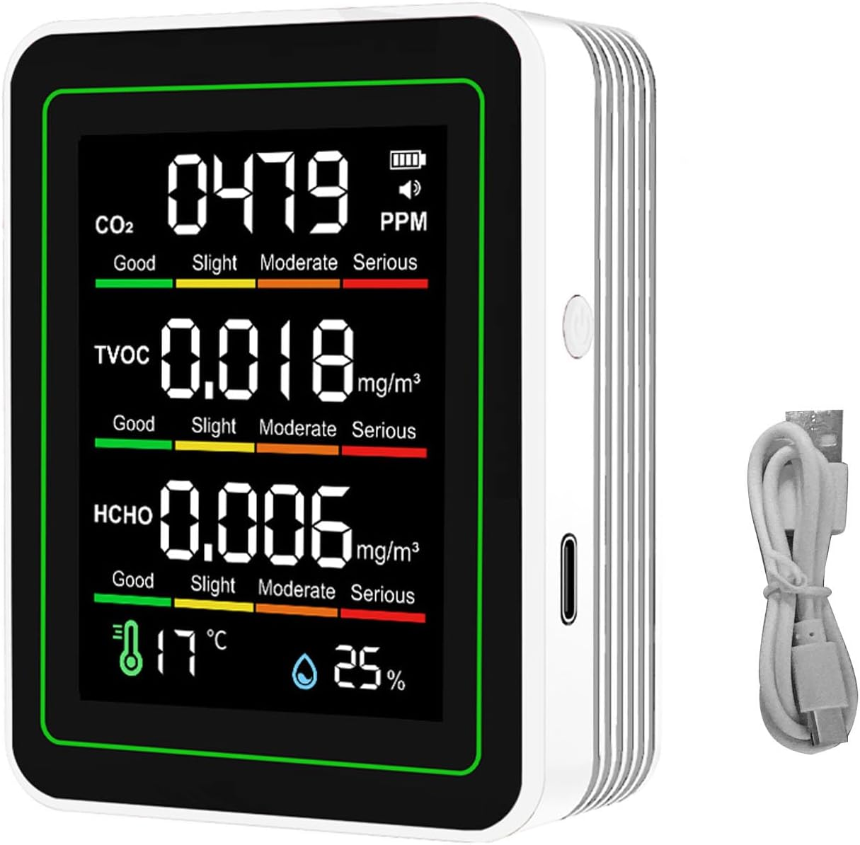 Dpofirs 5 in 1 Air Quality Monitor, CO2 TVOC HCHO Temperature Humidity Detector with Infrared Sensor, Portable Indoor Air Quality Tester for Home Cars Plants image number 3